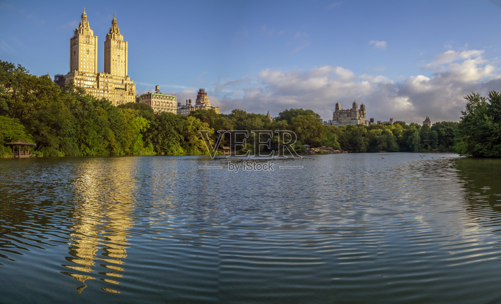 纽约中央公园的湖边照片摄影图片