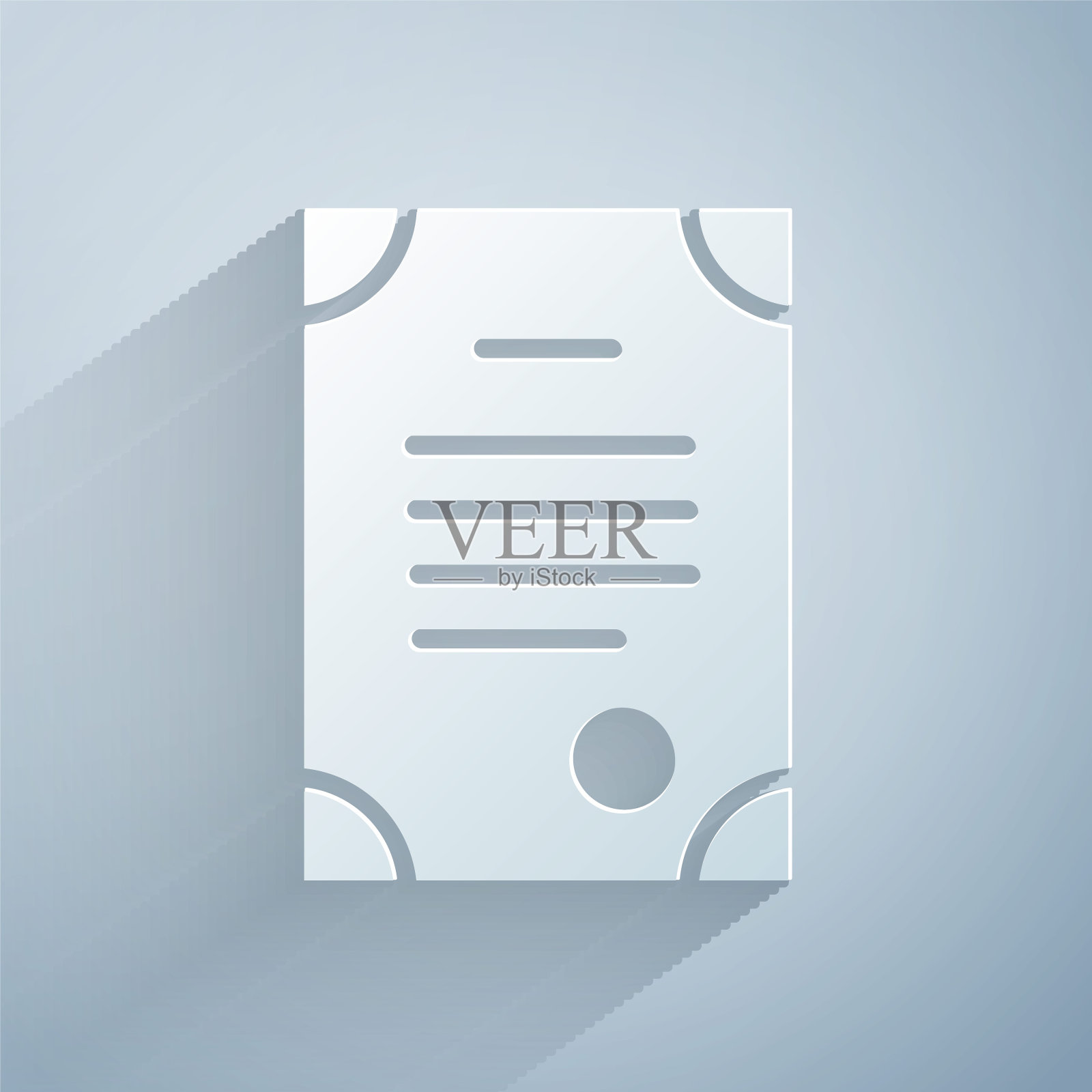 剪纸死亡证书图标孤立在灰色背景。纸艺术风格。向量插画图片素材