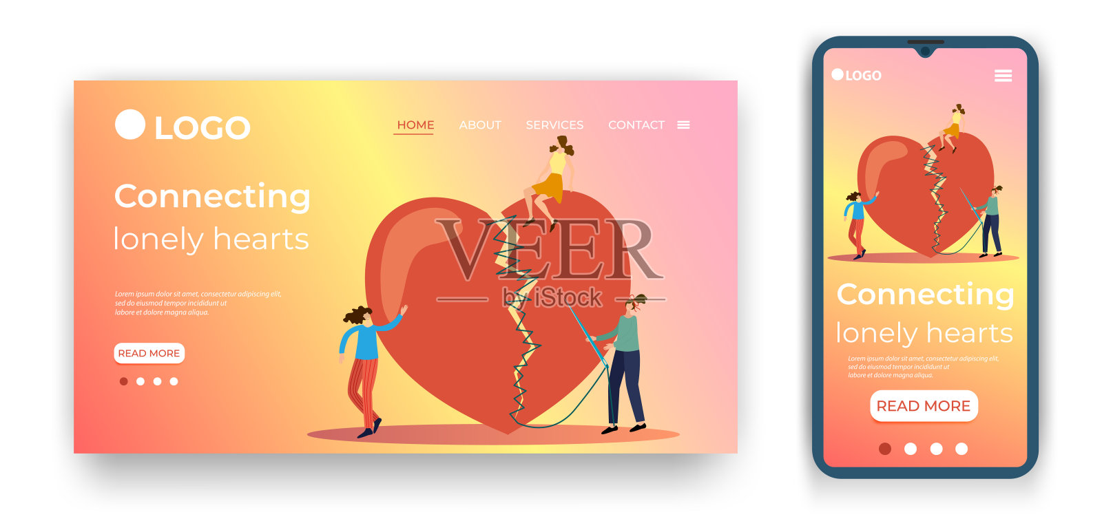 连接孤独的心插画图片素材