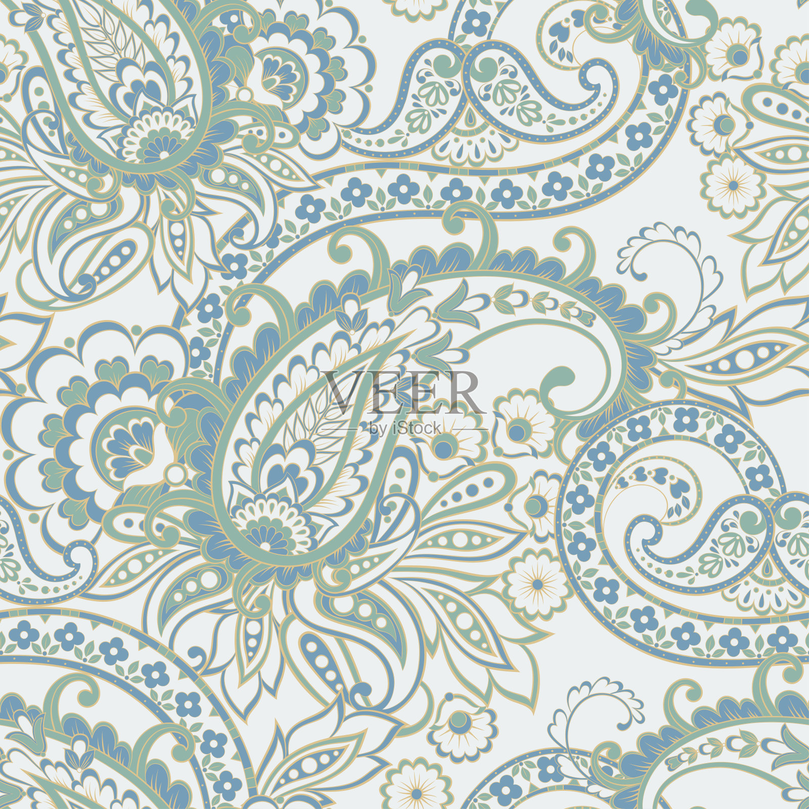 无缝佩斯利图案在印度风格。的矢量图插画图片素材