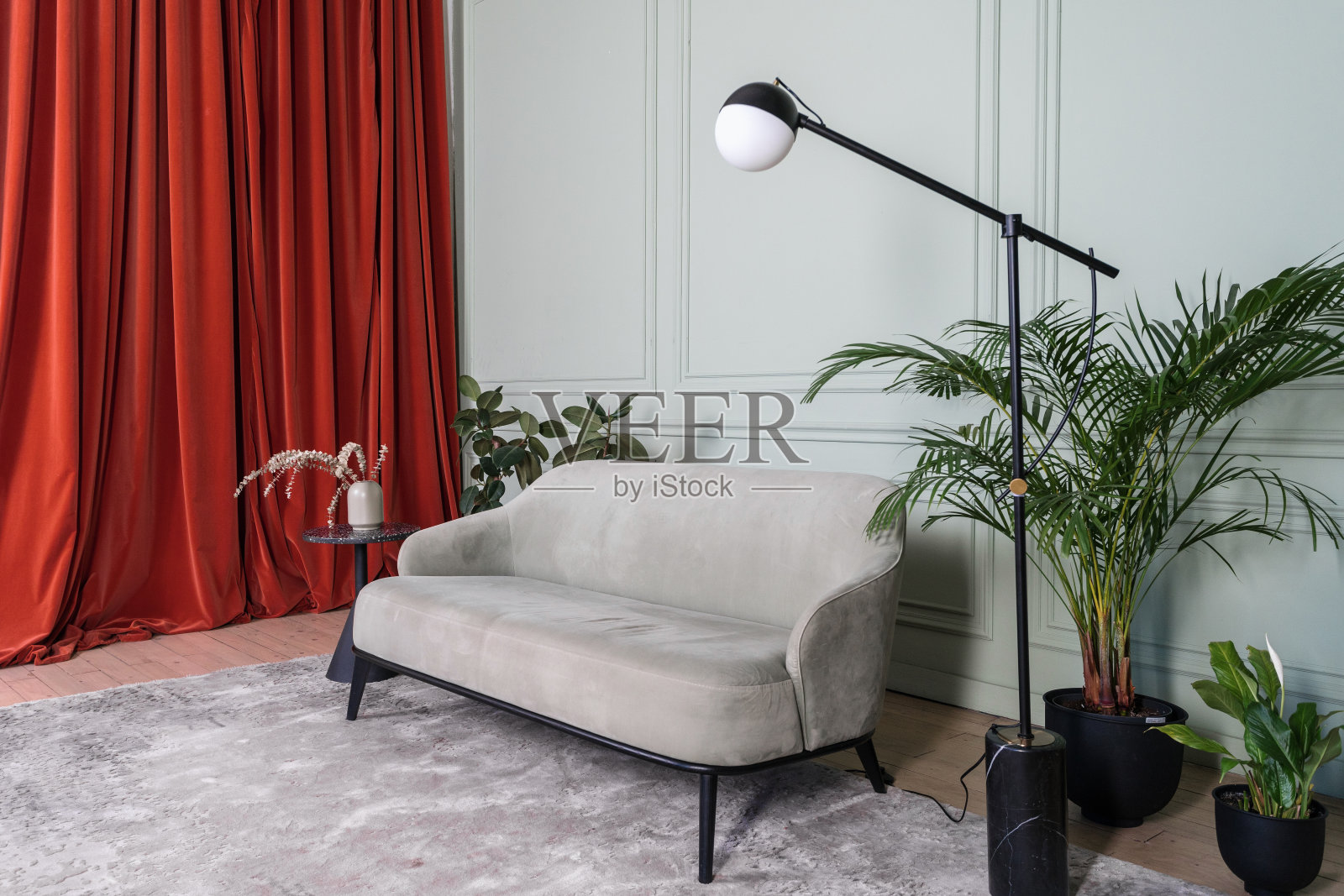 带有起居室的现代住宅的现代室内设计照片摄影图片