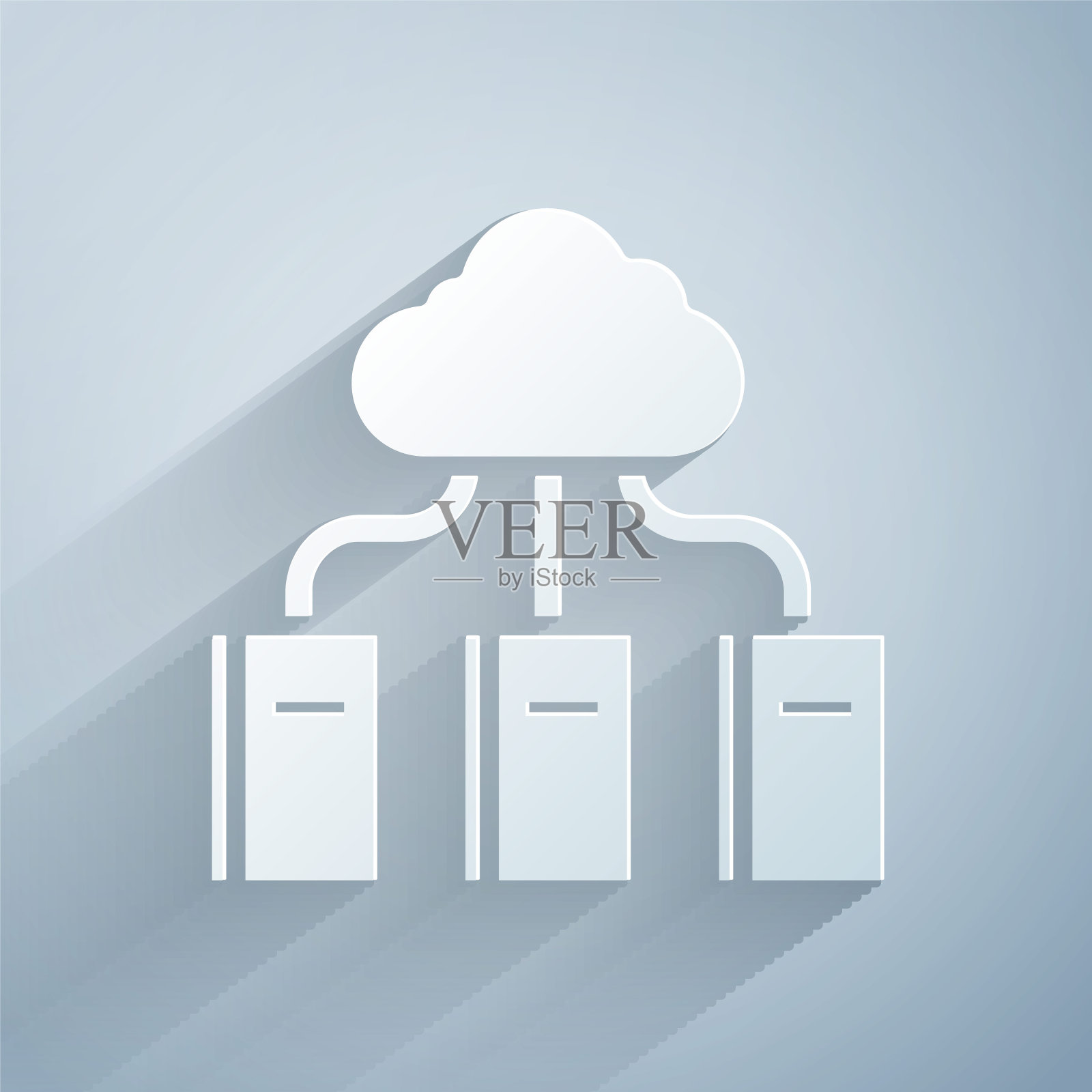 剪纸云或在线图书馆图标孤立在灰色背景。网络教育或远程培训。纸艺术风格。矢量图插画图片素材