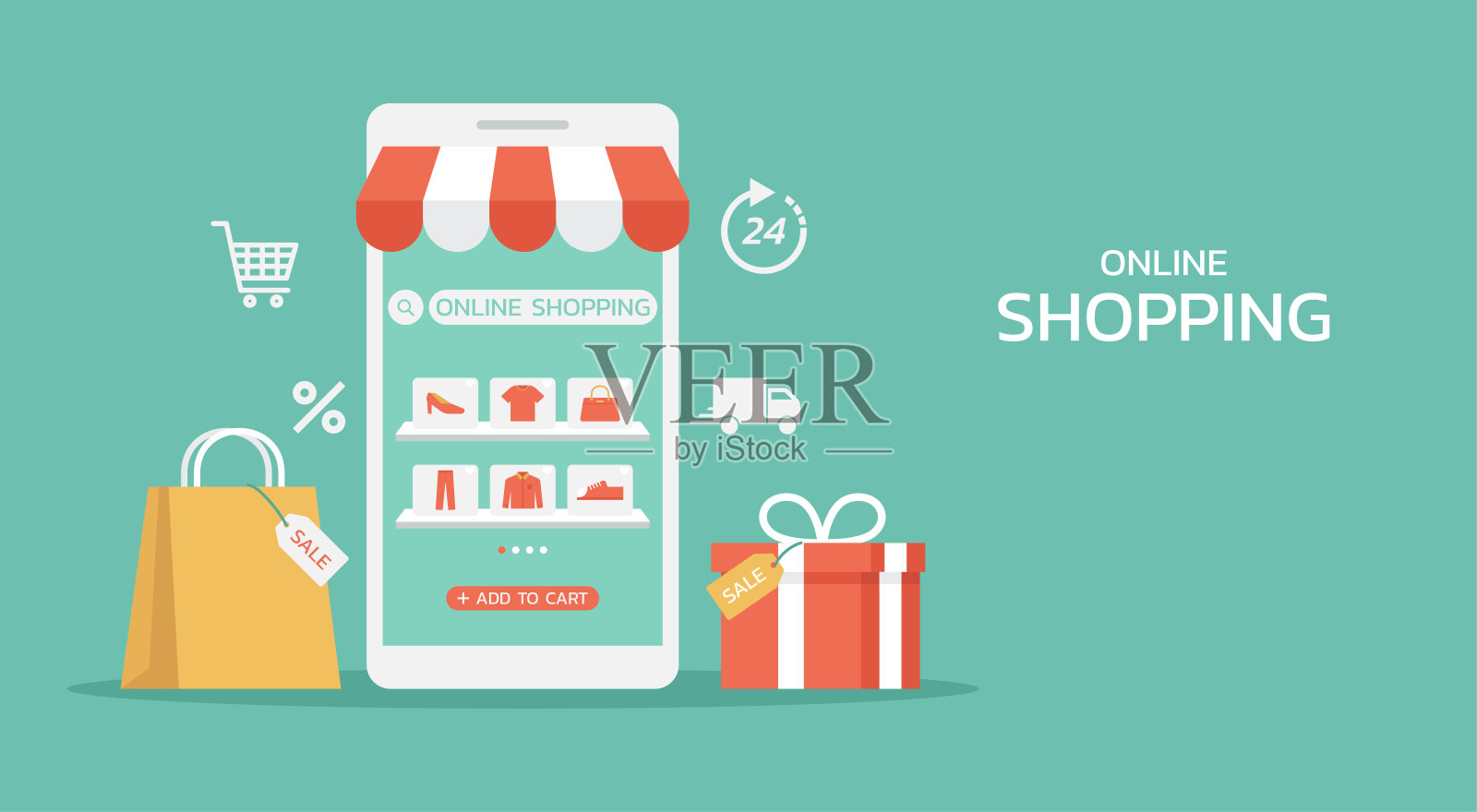 数字商店或网上购物智能手机的概念插画图片素材