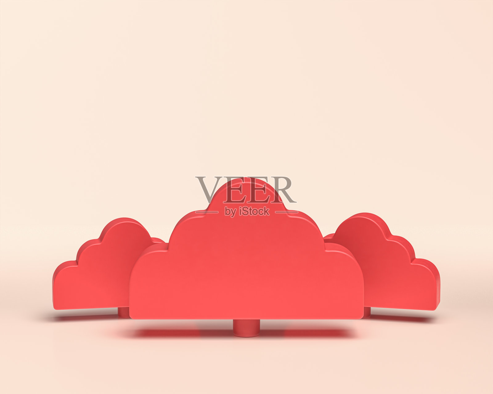 剪出灌木丛，单色红色3d图标树在白色的背景，纯平面颜色，3d渲染照片摄影图片