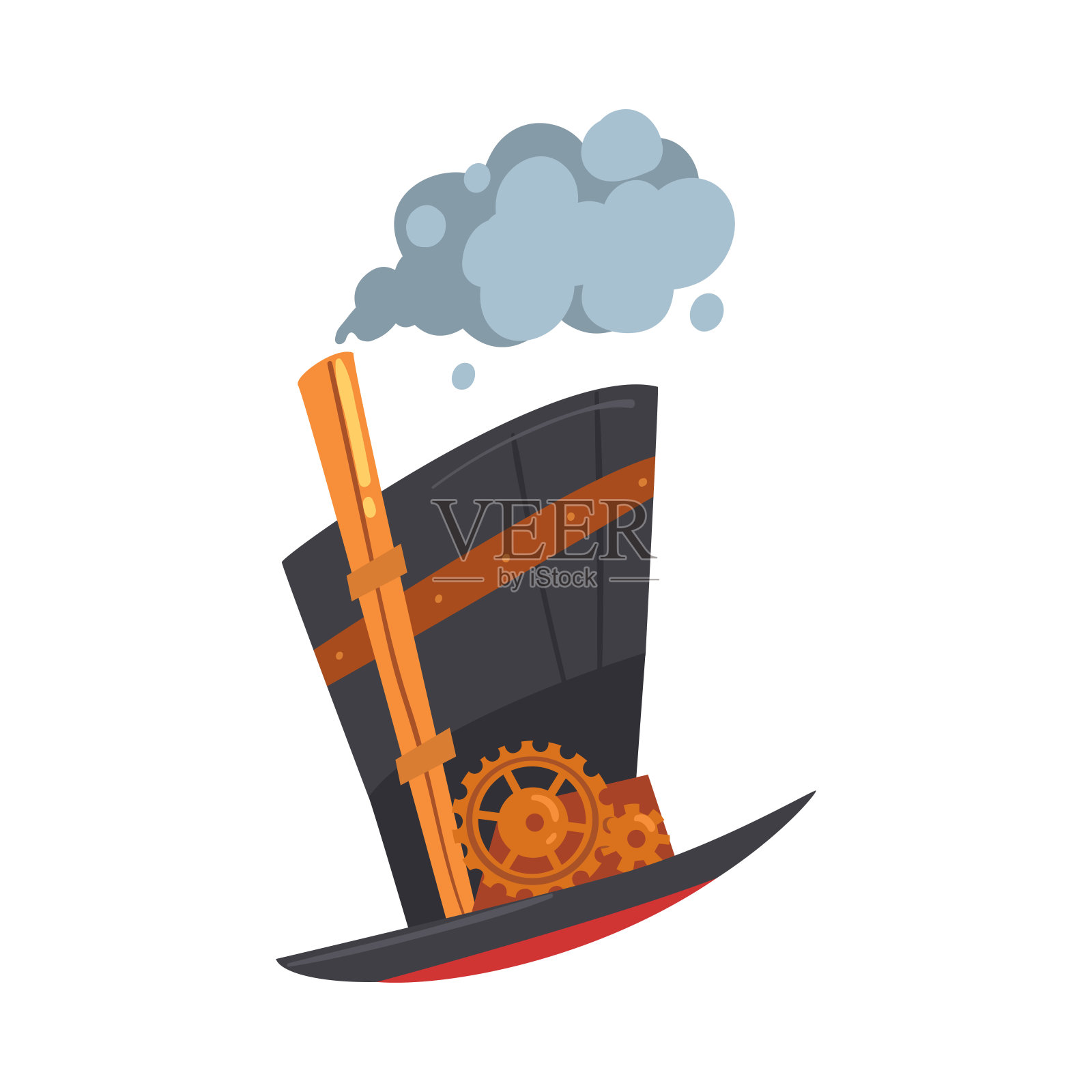 蒸汽朋克礼帽与机械工程，古董机械设备或机制，程式化的卡通风格矢量插图插画图片素材