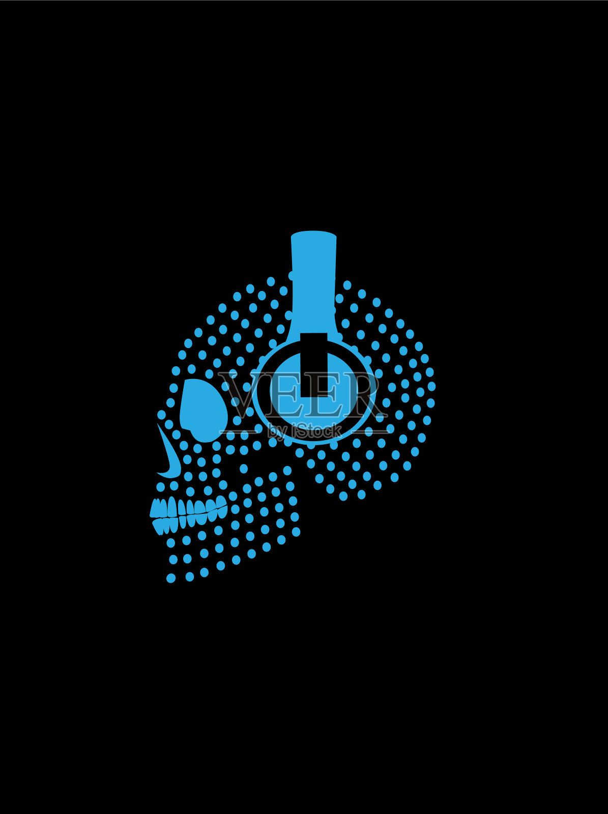 带耳机和蓝点的骷髅图标，矢量背景插画图片素材