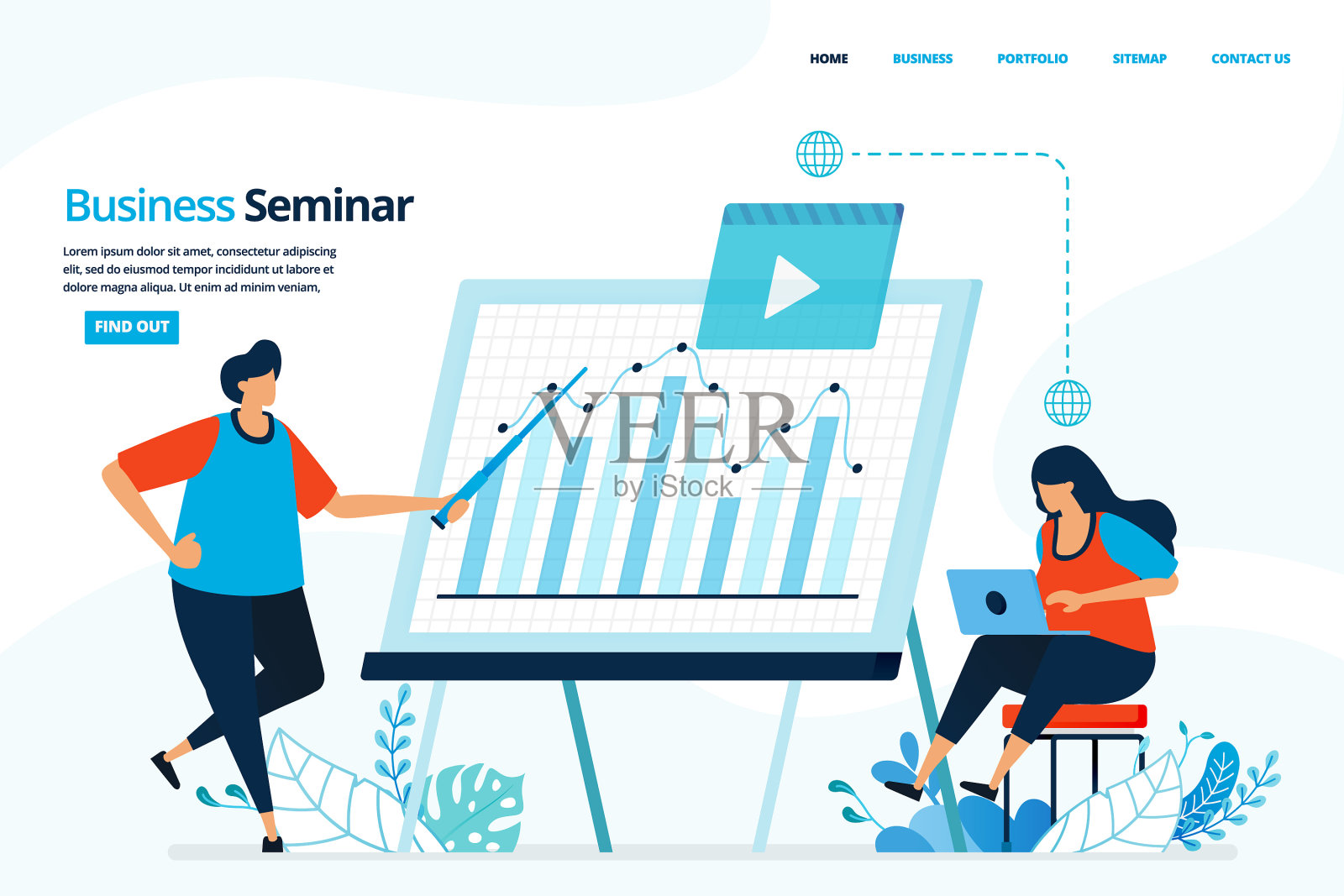 人类商业研讨会演示报告插画图片素材