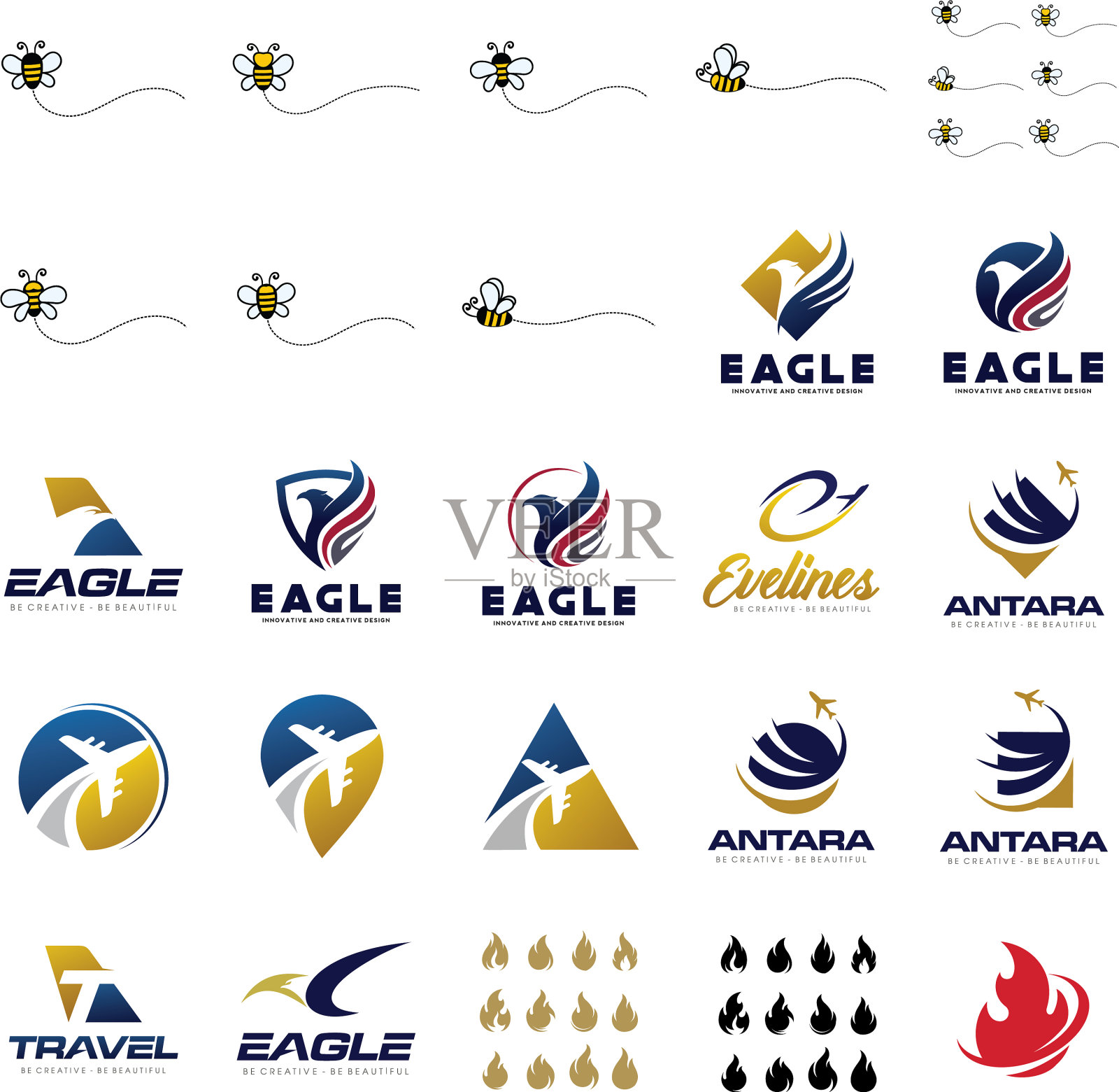 可爱的蜜蜂角色标志图标素材