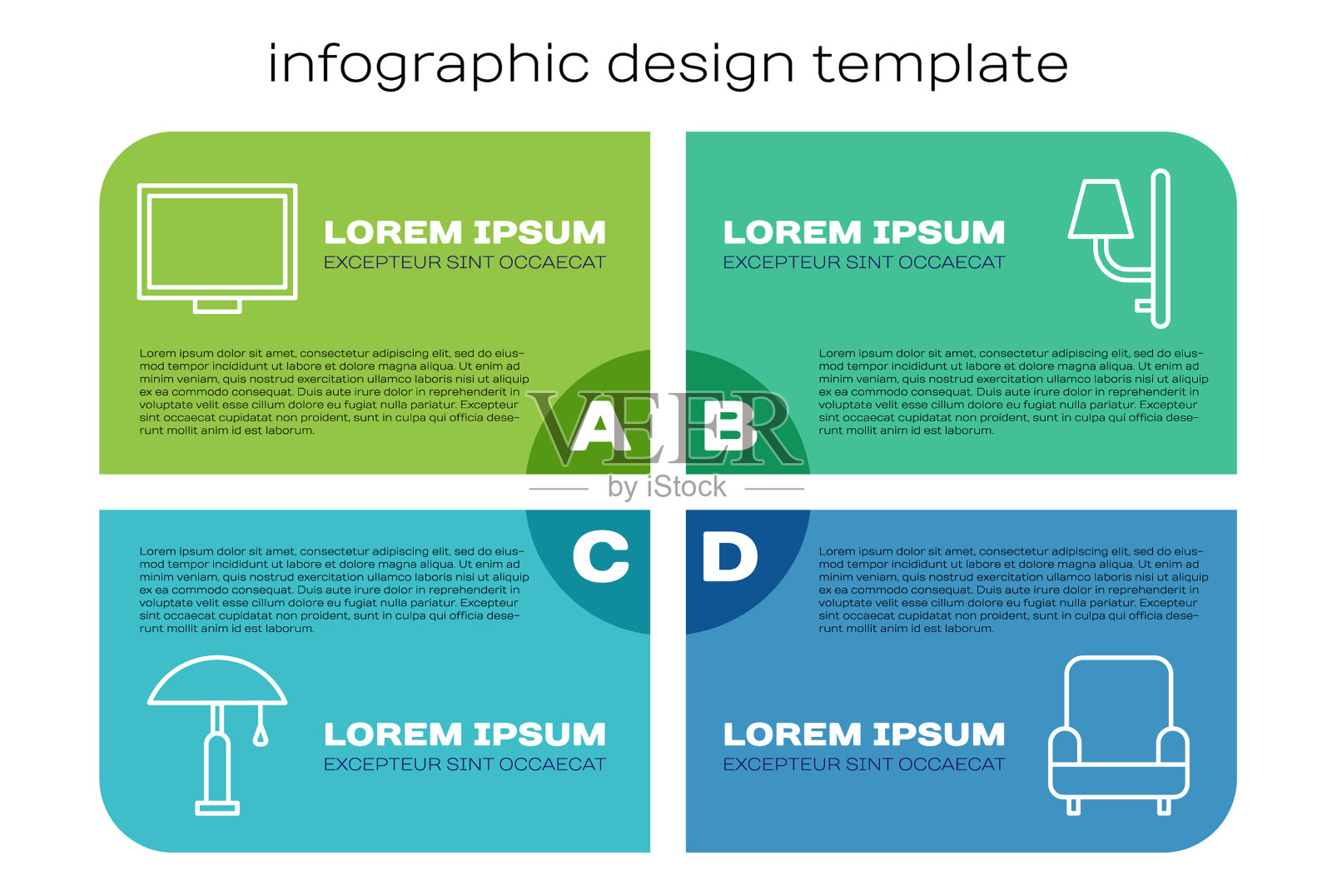 在桌子上设置线条台灯相框插画图片素材