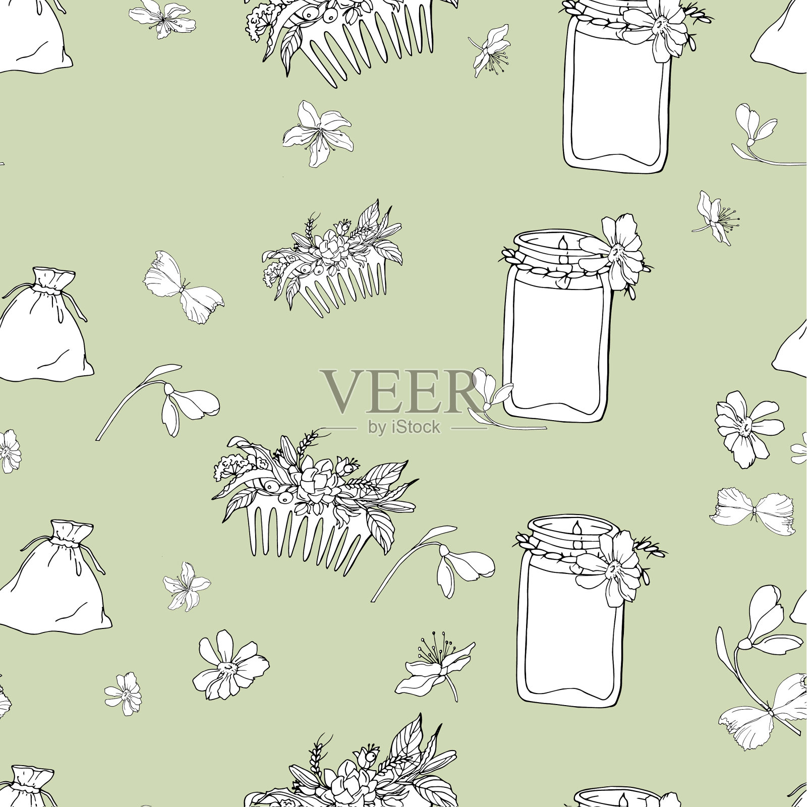 从化妆袋香味的蜡烛墓上打印出来的插画图片素材