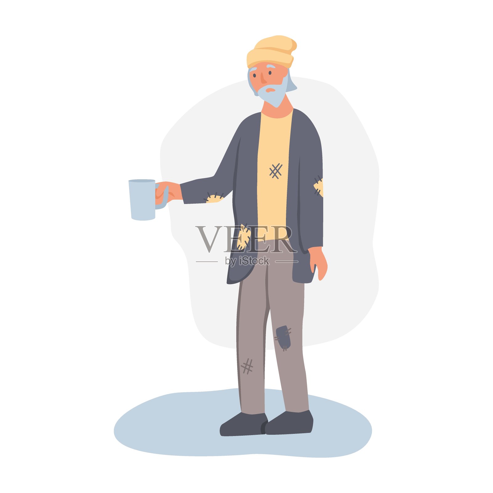 一个无家可归的人在街上乞讨插画图片素材
