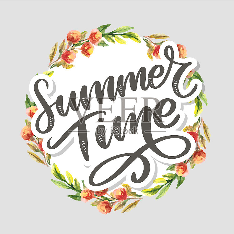 绿色的夏季信花在现代风格插画图片素材