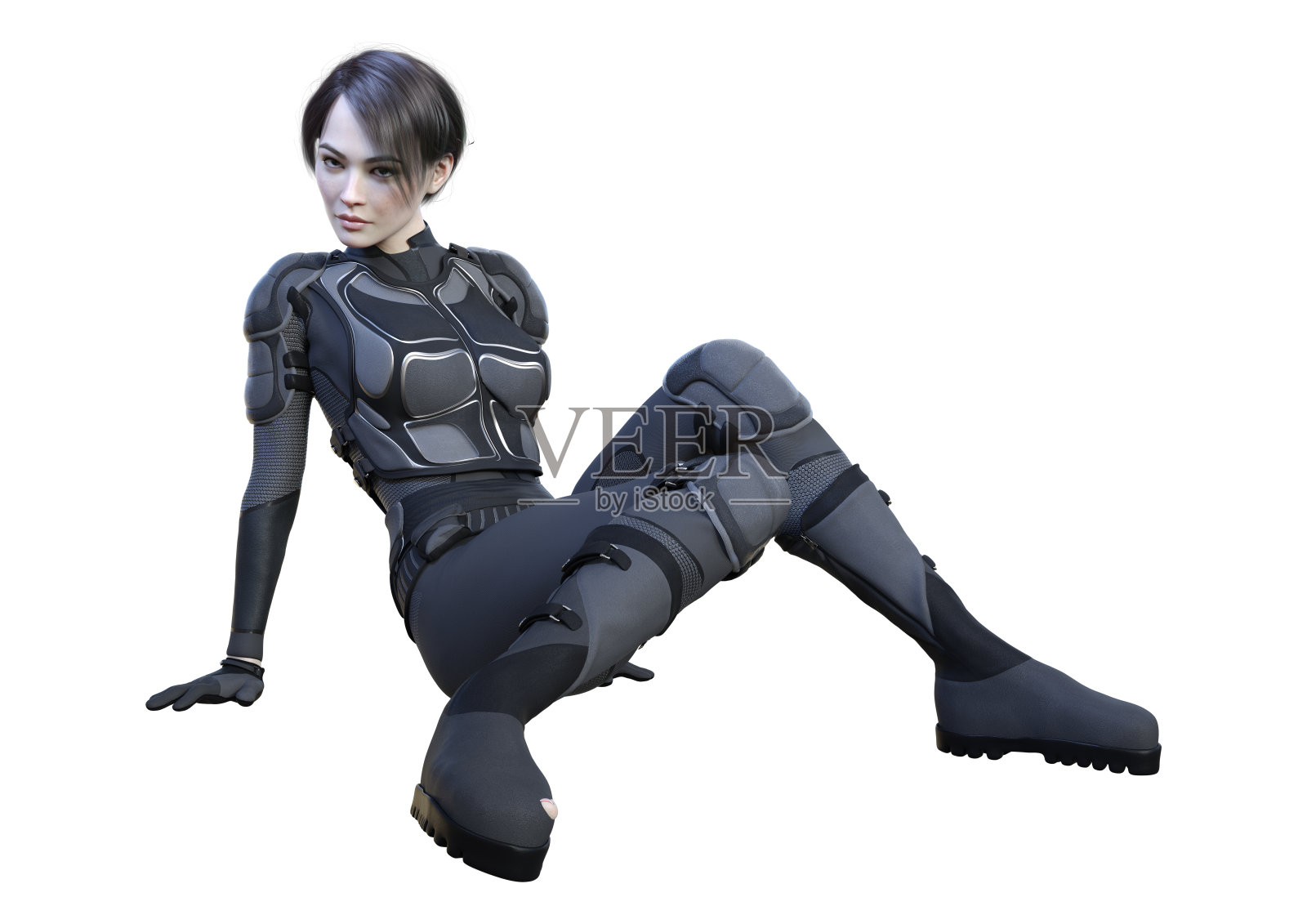 3D插画科幻女战士在白色插画图片素材