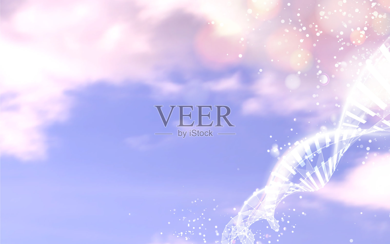 蓝天白云上的DNA分子插画图片素材