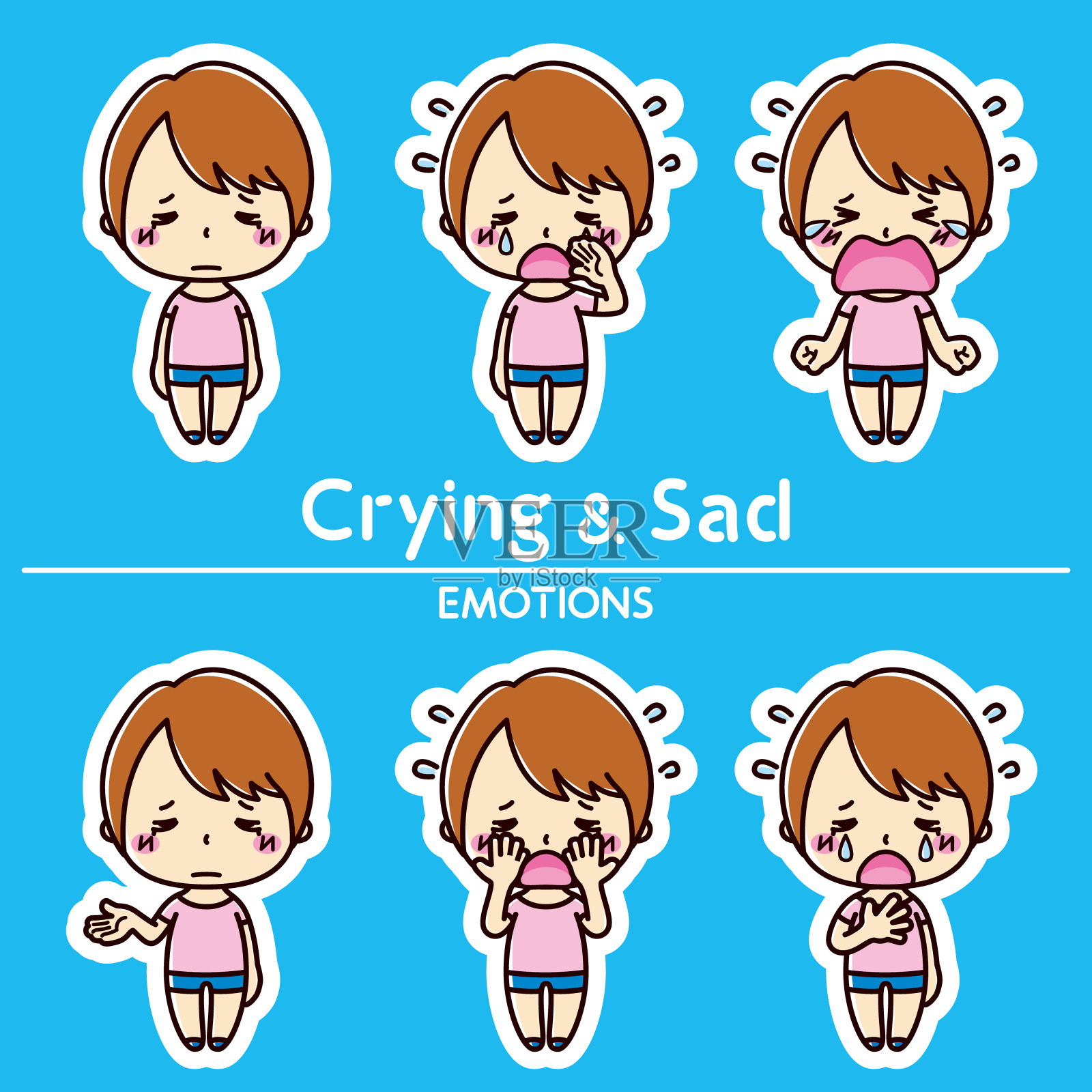 女人的情感定格。哭泣和悲伤的插图。插画图片素材