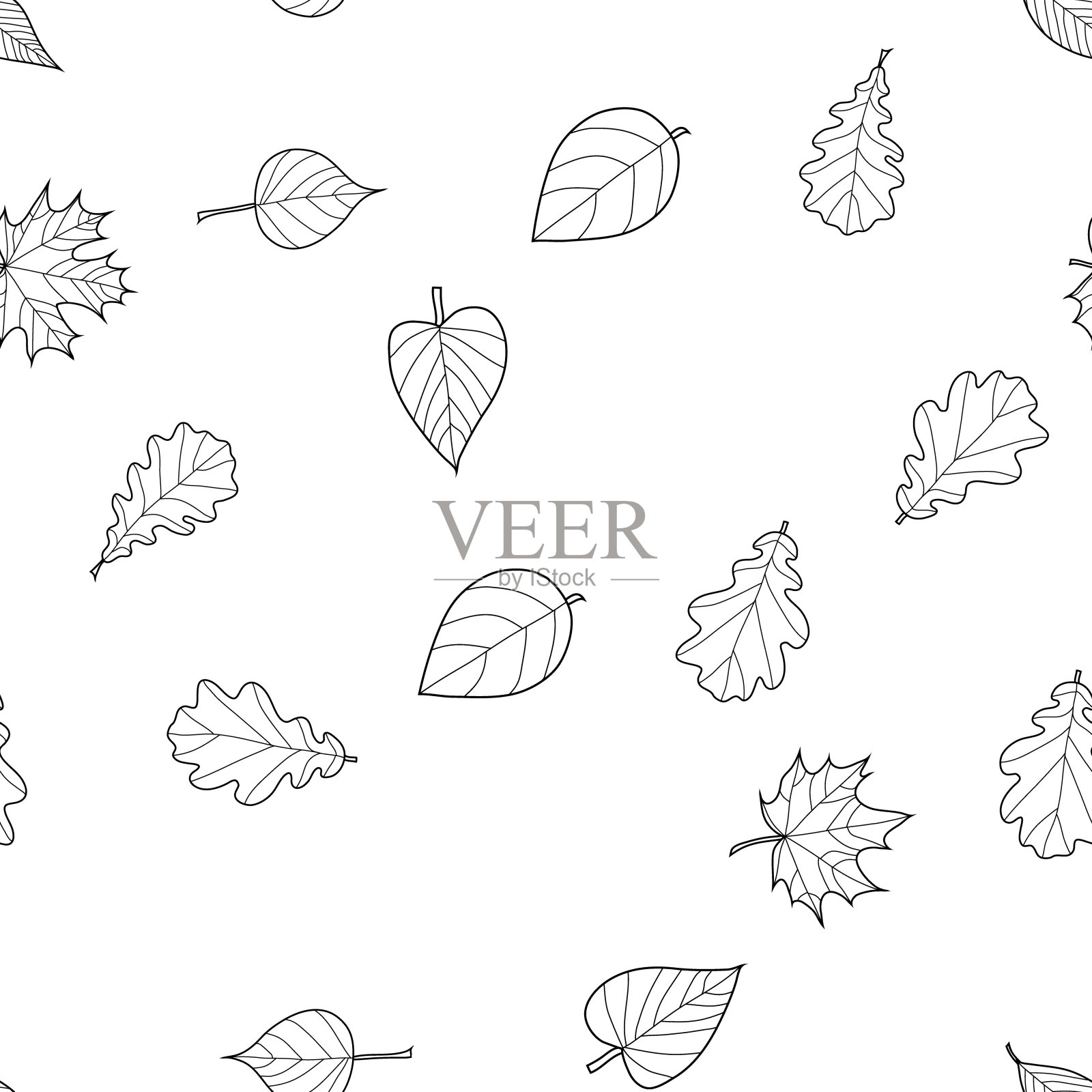 抽象向量涂鸦秋叶无缝图案插画图片素材