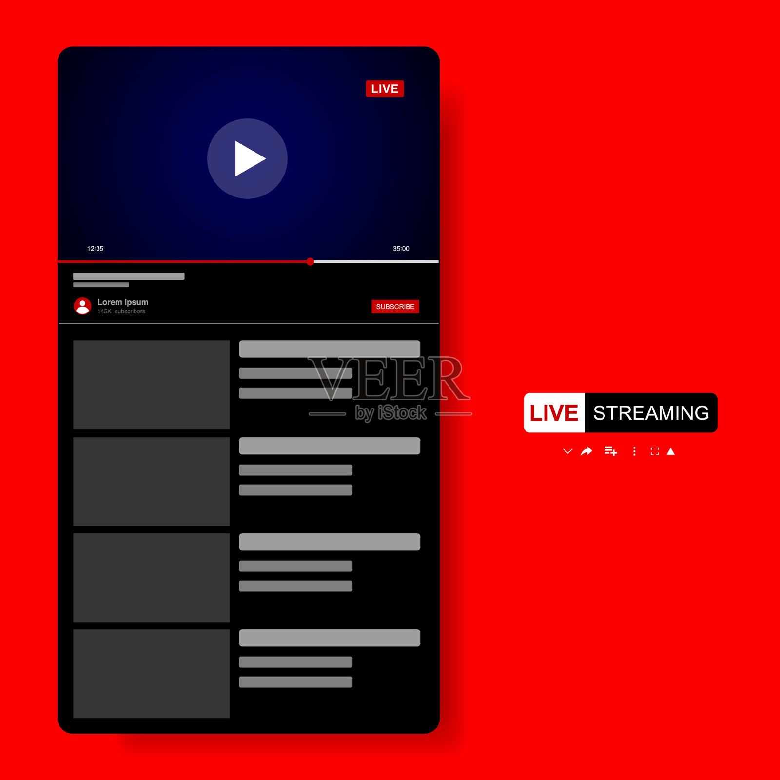 视频播放器模板设计模拟直播流设计模板素材