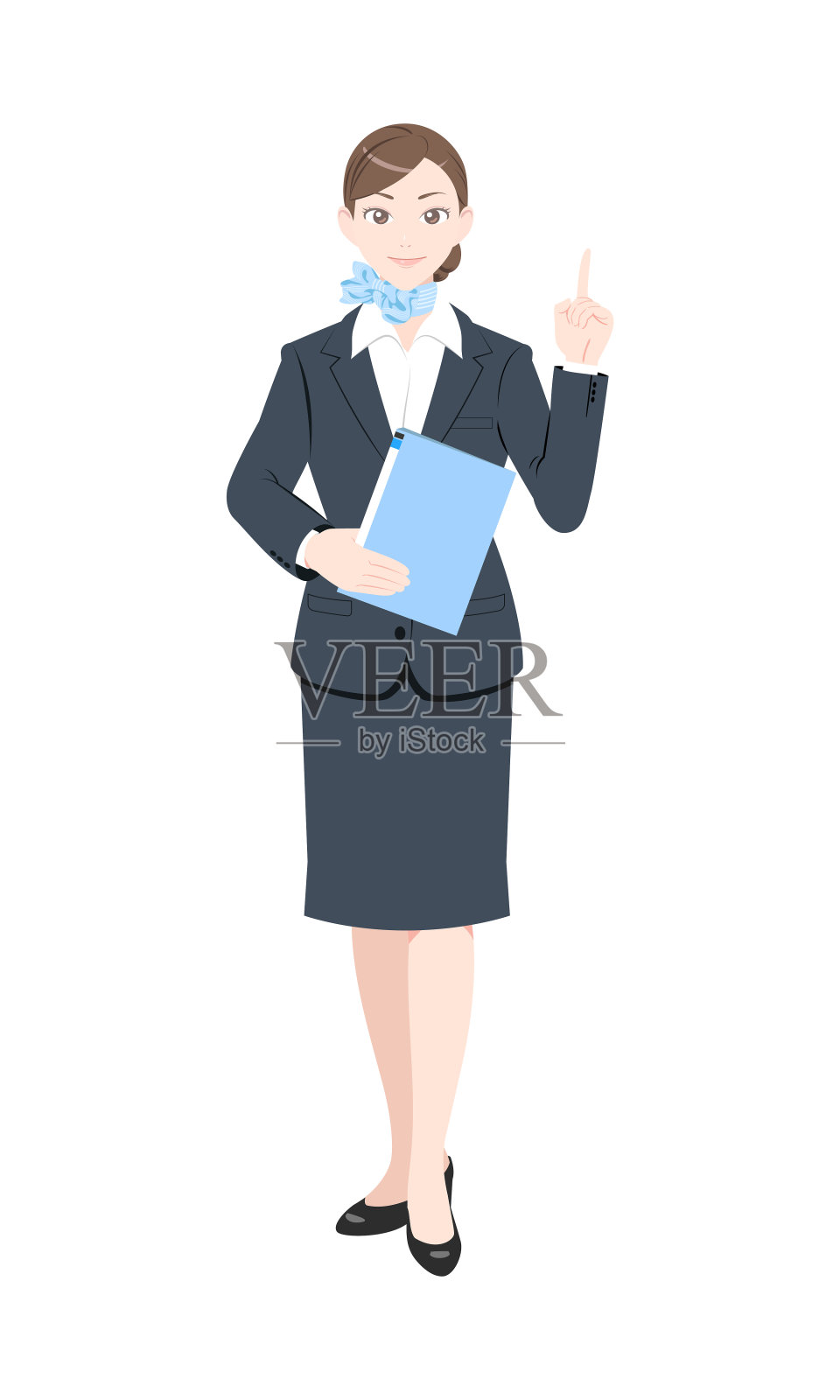 指着某处的女人插画，西装，白色背景插画图片素材