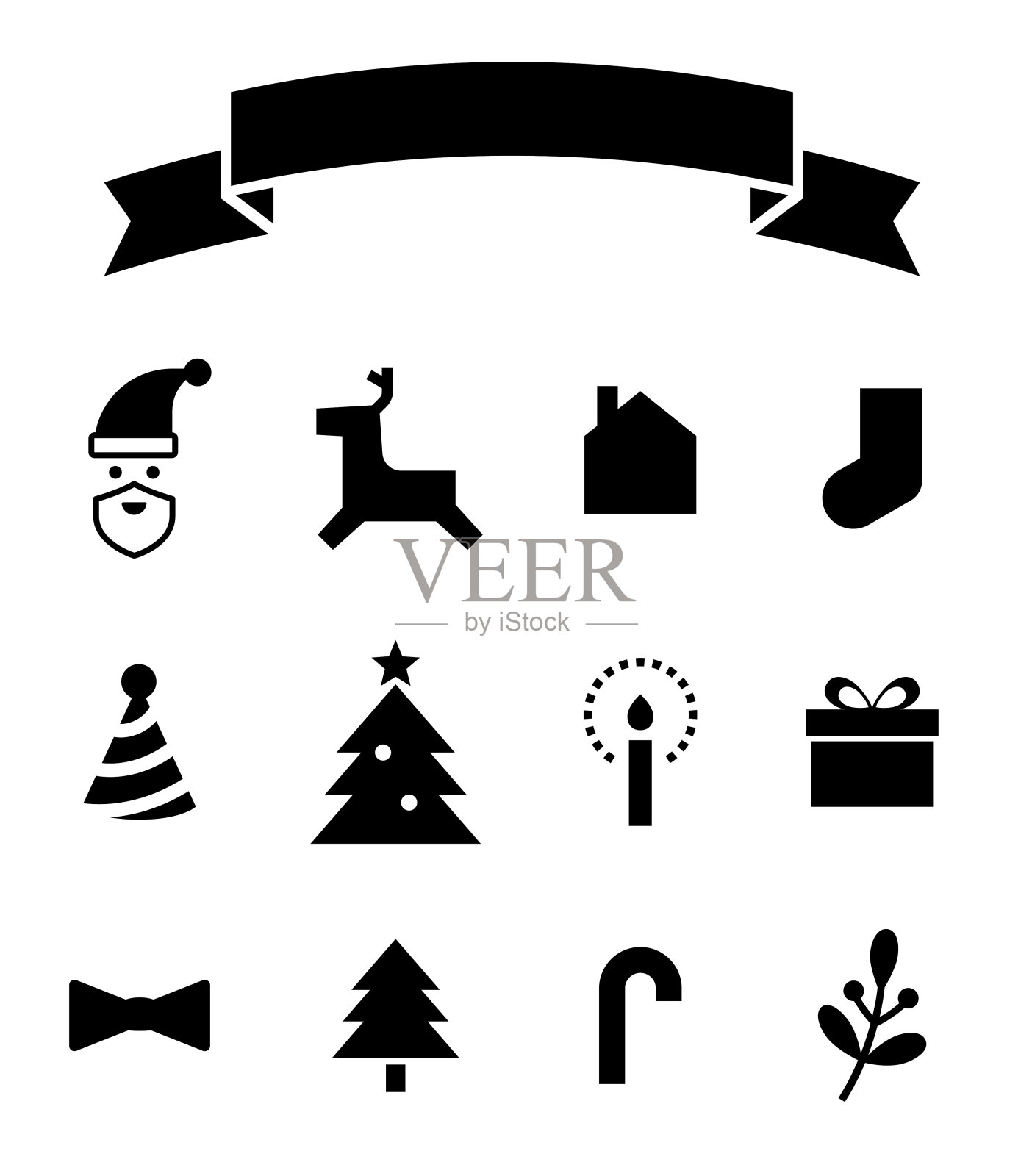 圣诞图标设置和标题丝带图标素材