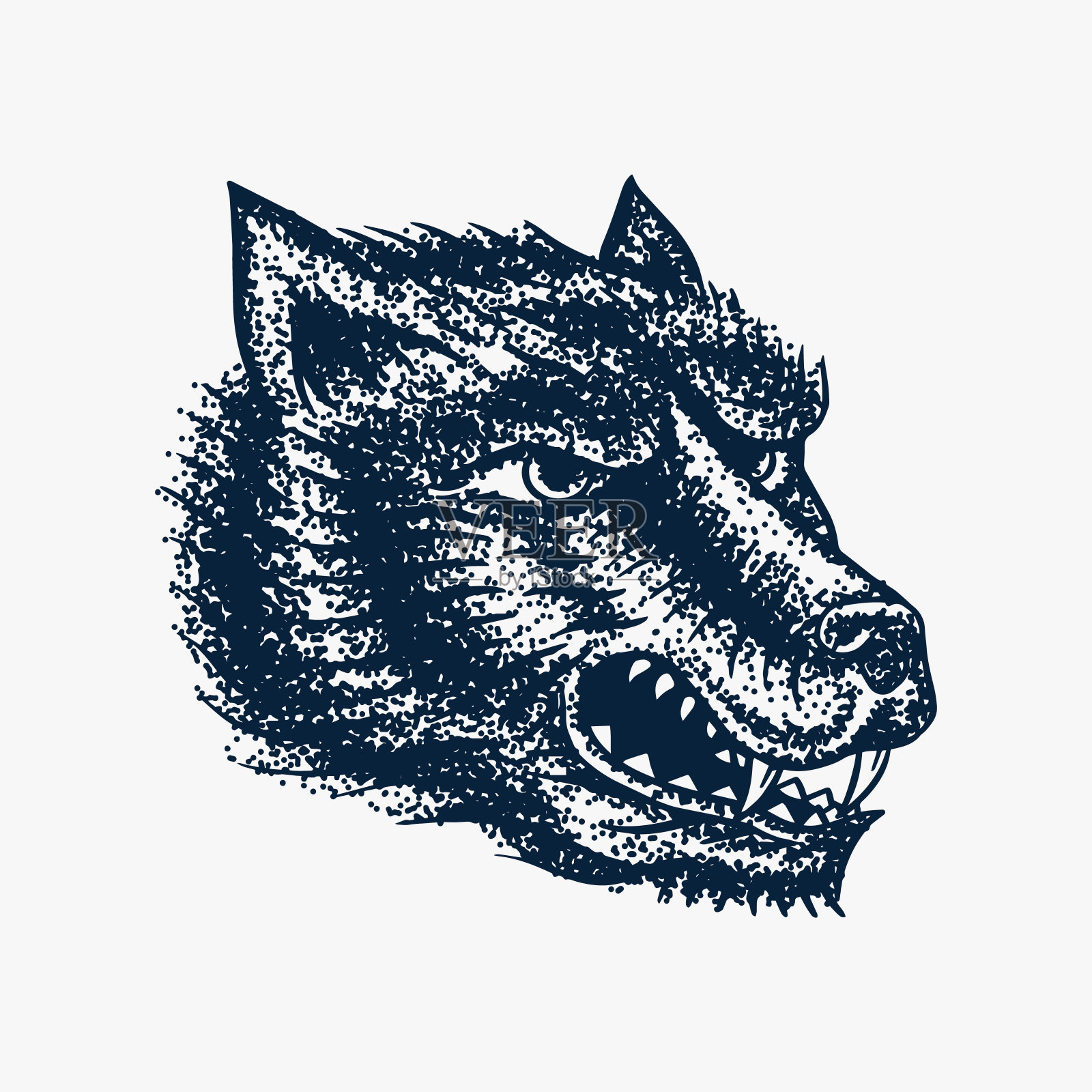 尖叫的疯狼想要纹身或商标。咆哮的野兽。复古风格的动物。雕刻的手绘线条艺术复古的旧单色素描。矢量图插画图片素材