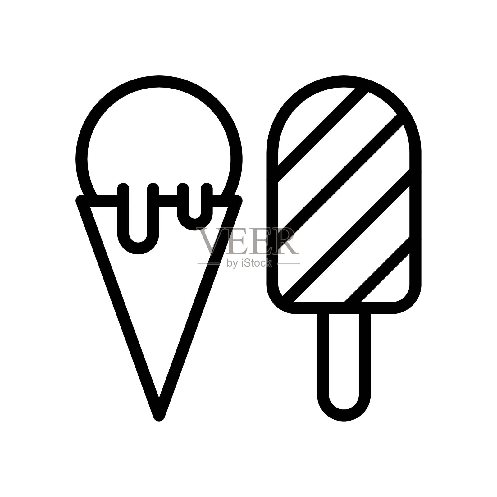 派对图标相关的圆锥和kulfi与条形的派对和庆祝矢量与可编辑的笔触插画图片素材