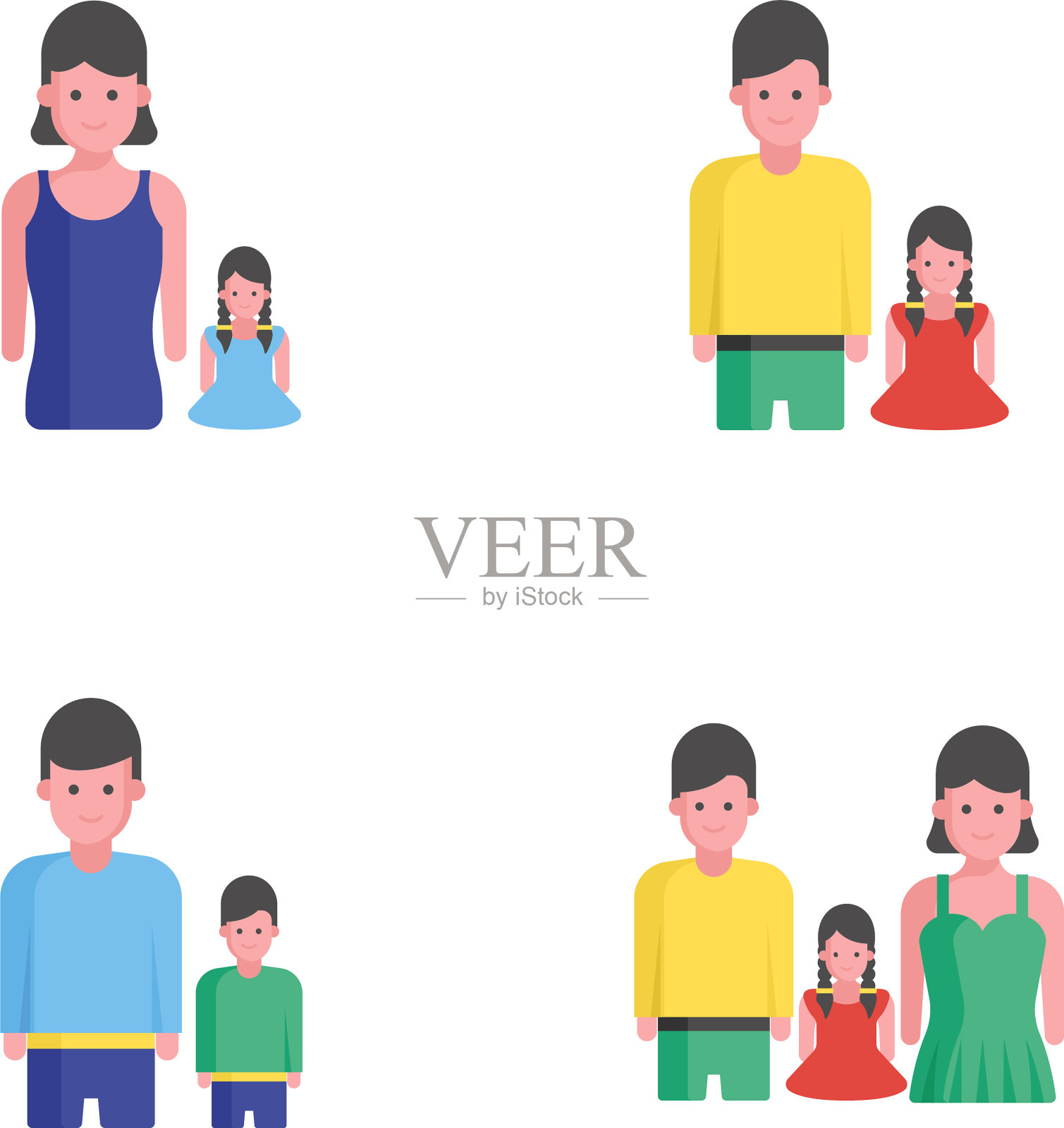 家庭孩子头像平面图标包插画图片素材