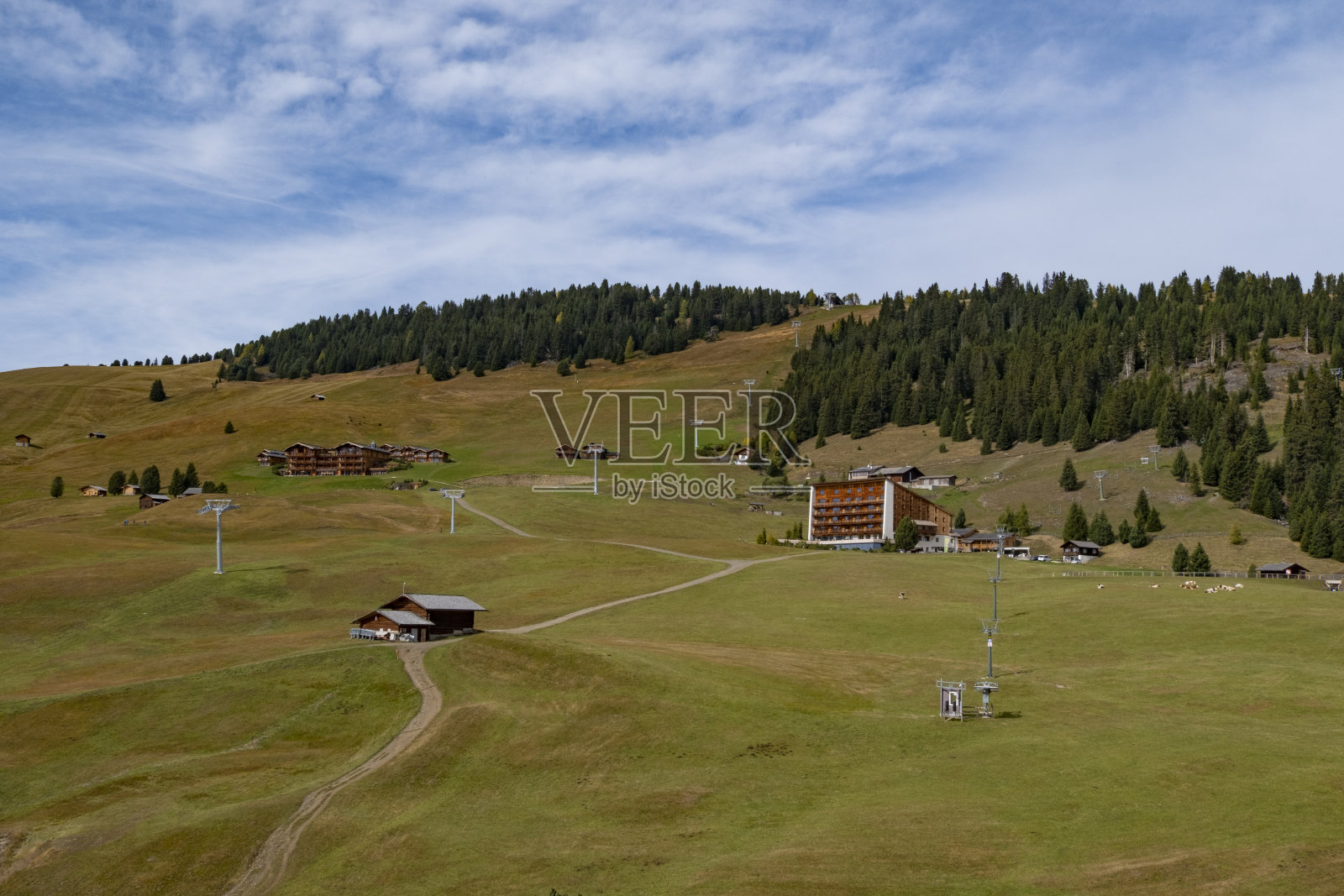 意大利白云石的全景，阿尔卑斯山siusi在奥尔塞意大利。10月。照片摄影图片