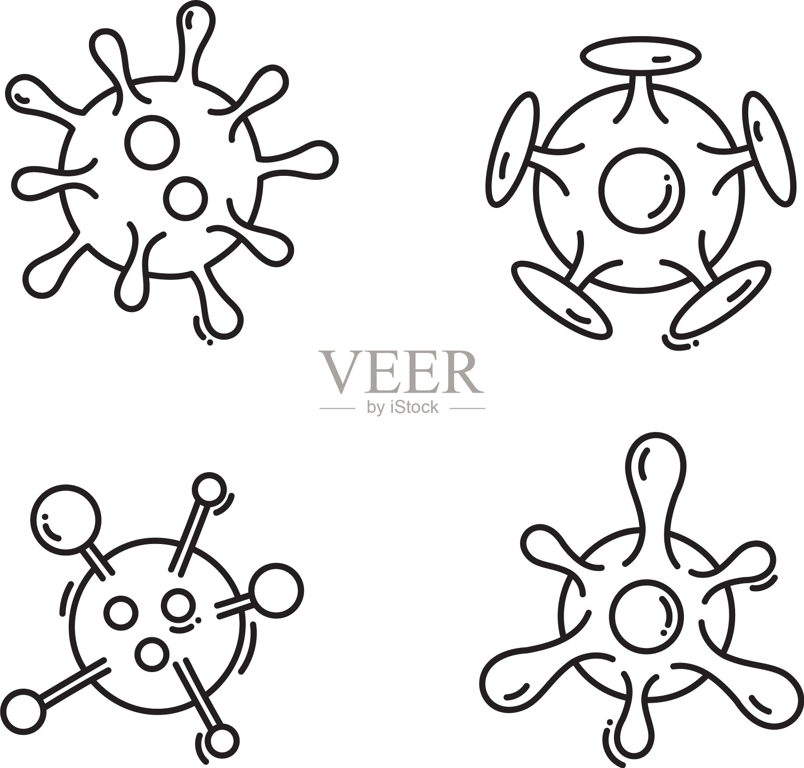 细菌、微生物和病毒图标设置图标素材
