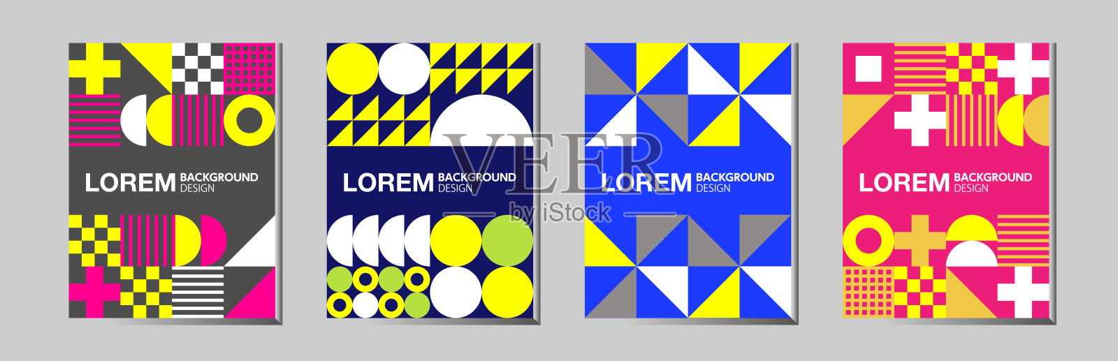 抽象几何图形图案，包豪斯极简艺术设计背景。现代圆形，三角形和方形包豪斯图案背景，海报和封面潮流设计模板素材