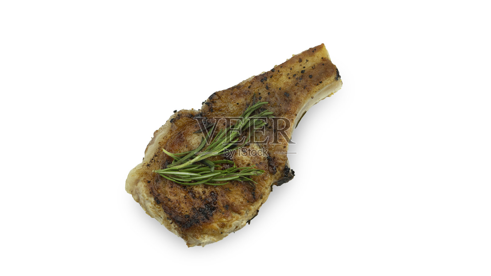 白色背景上的迷迭香烤牛排照片摄影图片