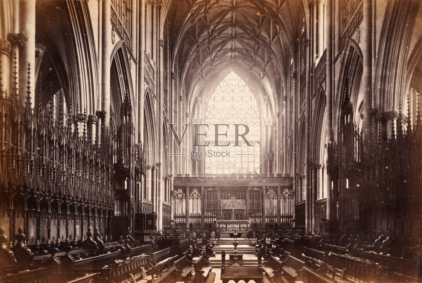 室内的复古照片，约克大教堂，约克，英格兰，19世纪照片摄影图片