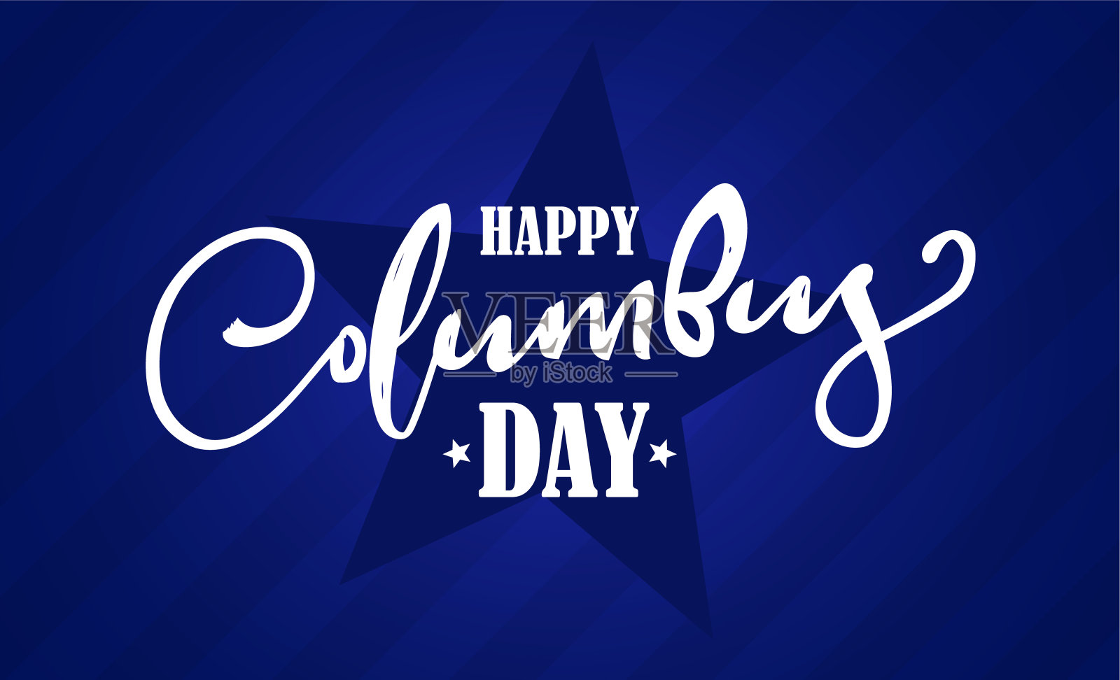 蓝色背景上的哥伦布快乐日矢量手写书法字设计模板素材