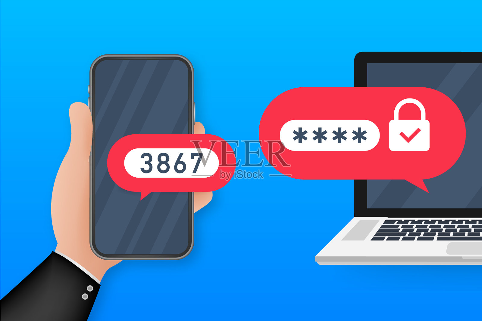 两步验证平面卡通智能手机插画图片素材