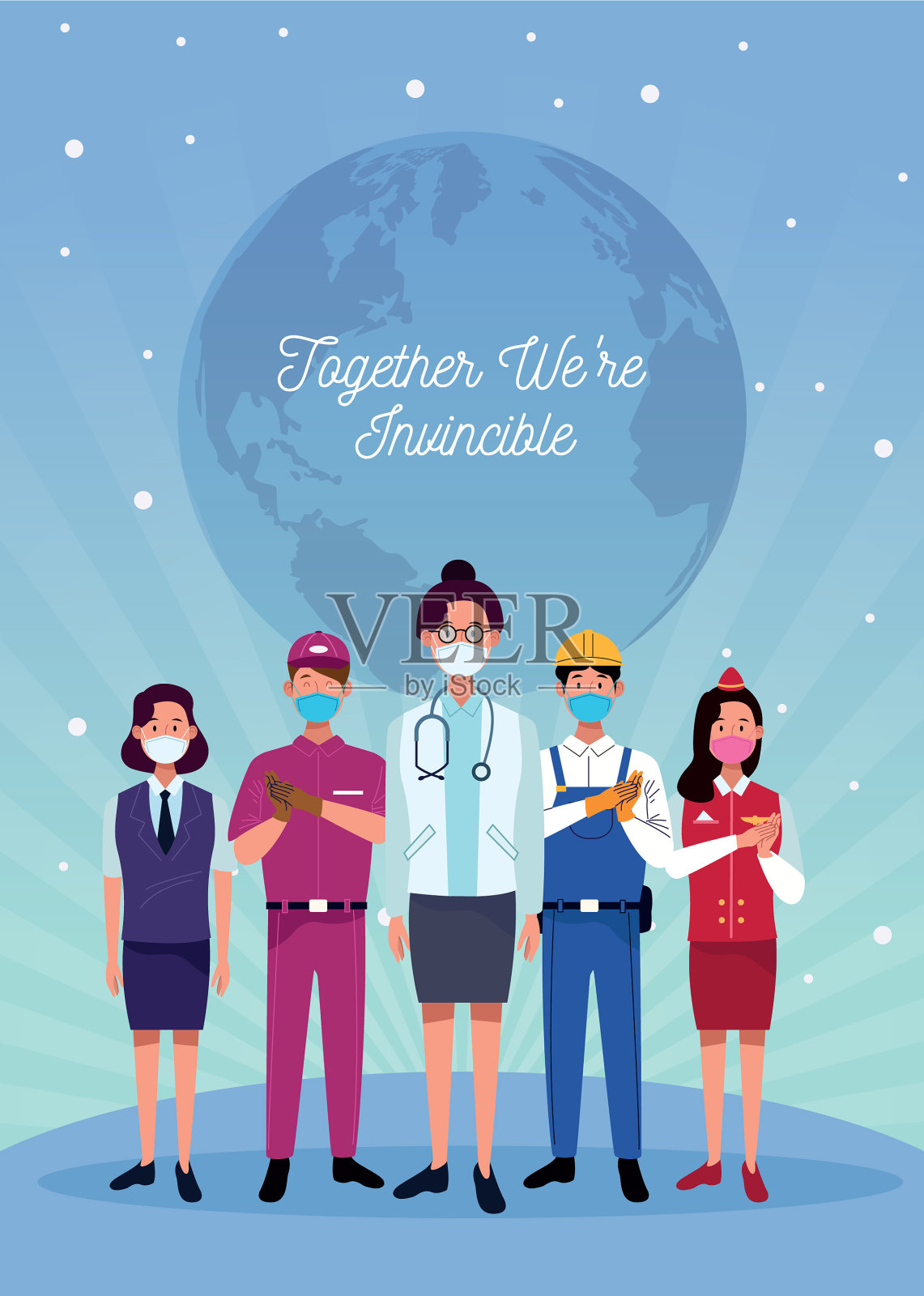 集体使用口罩和我们一起插画图片素材