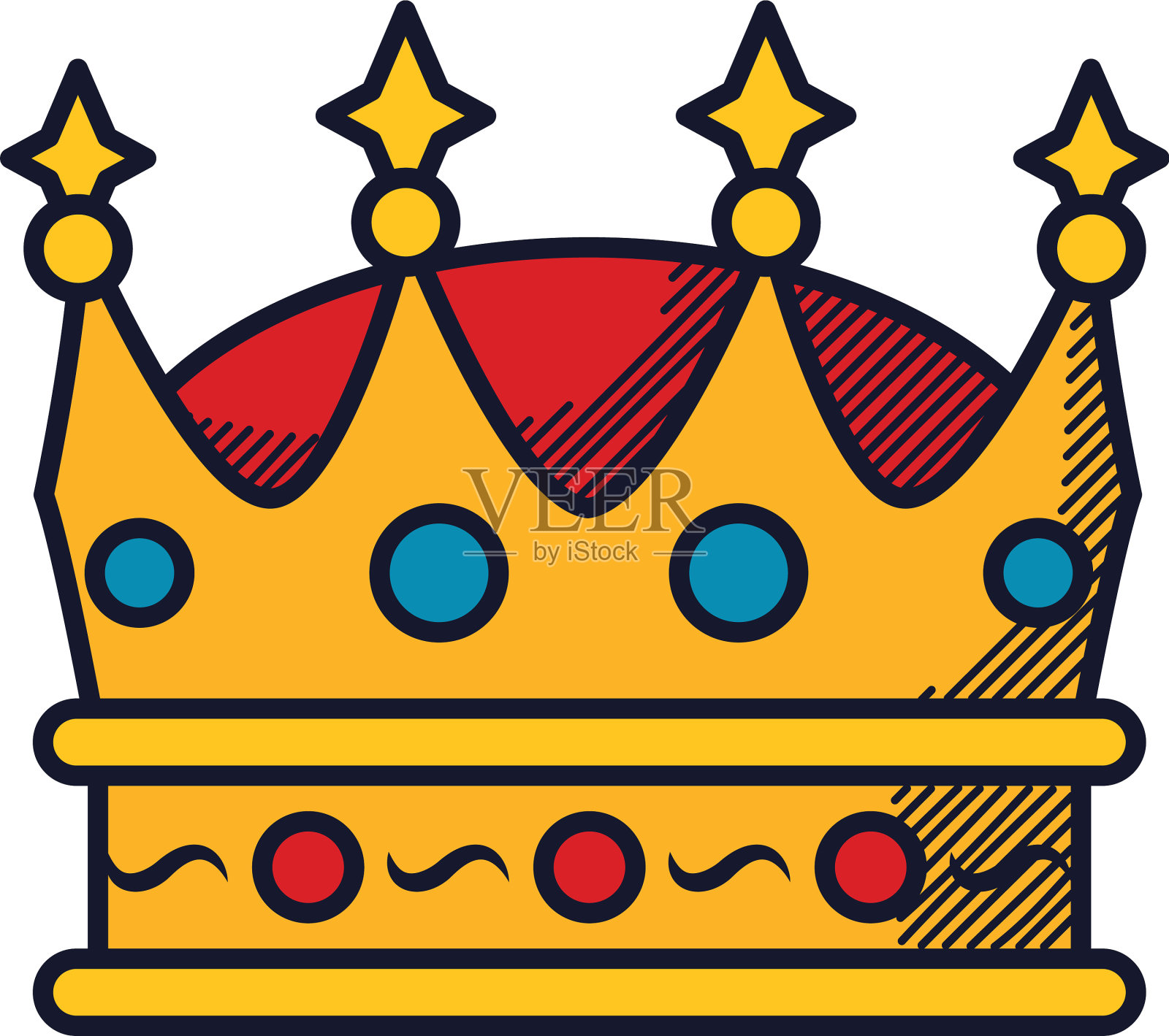 国王皇冠图标线和填充风格设计元素图片