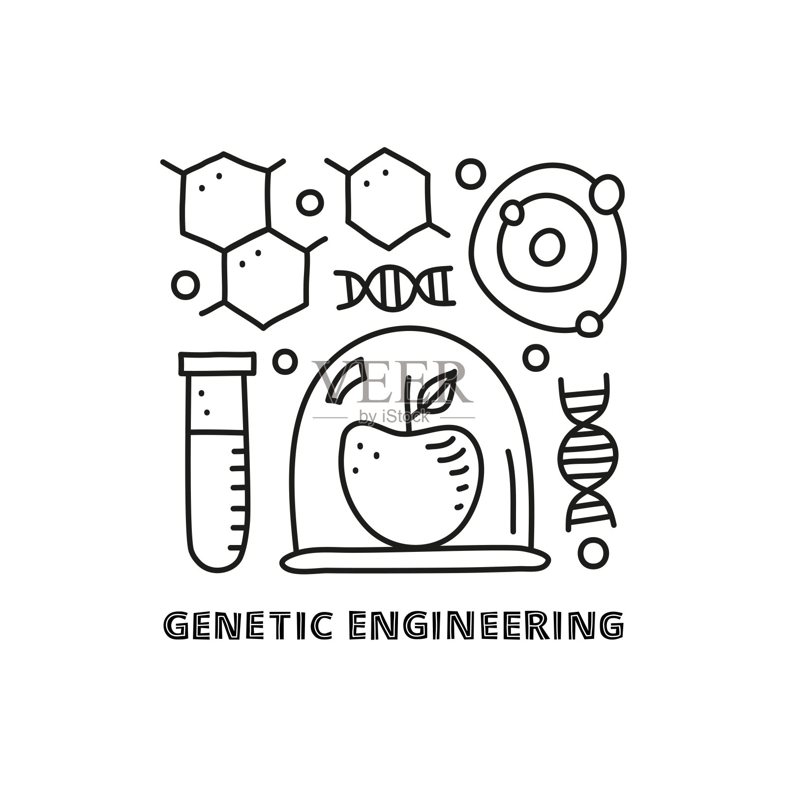 一群涂鸦基因工程图标。插画图片素材