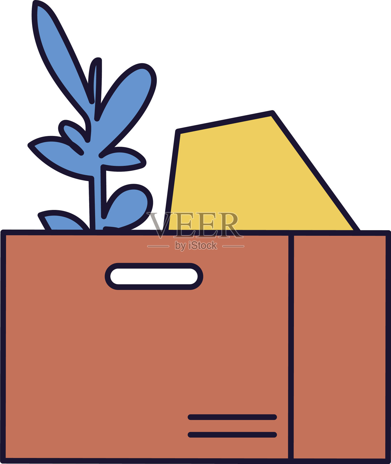 白色纸板箱，上面有办公用品设计元素图片