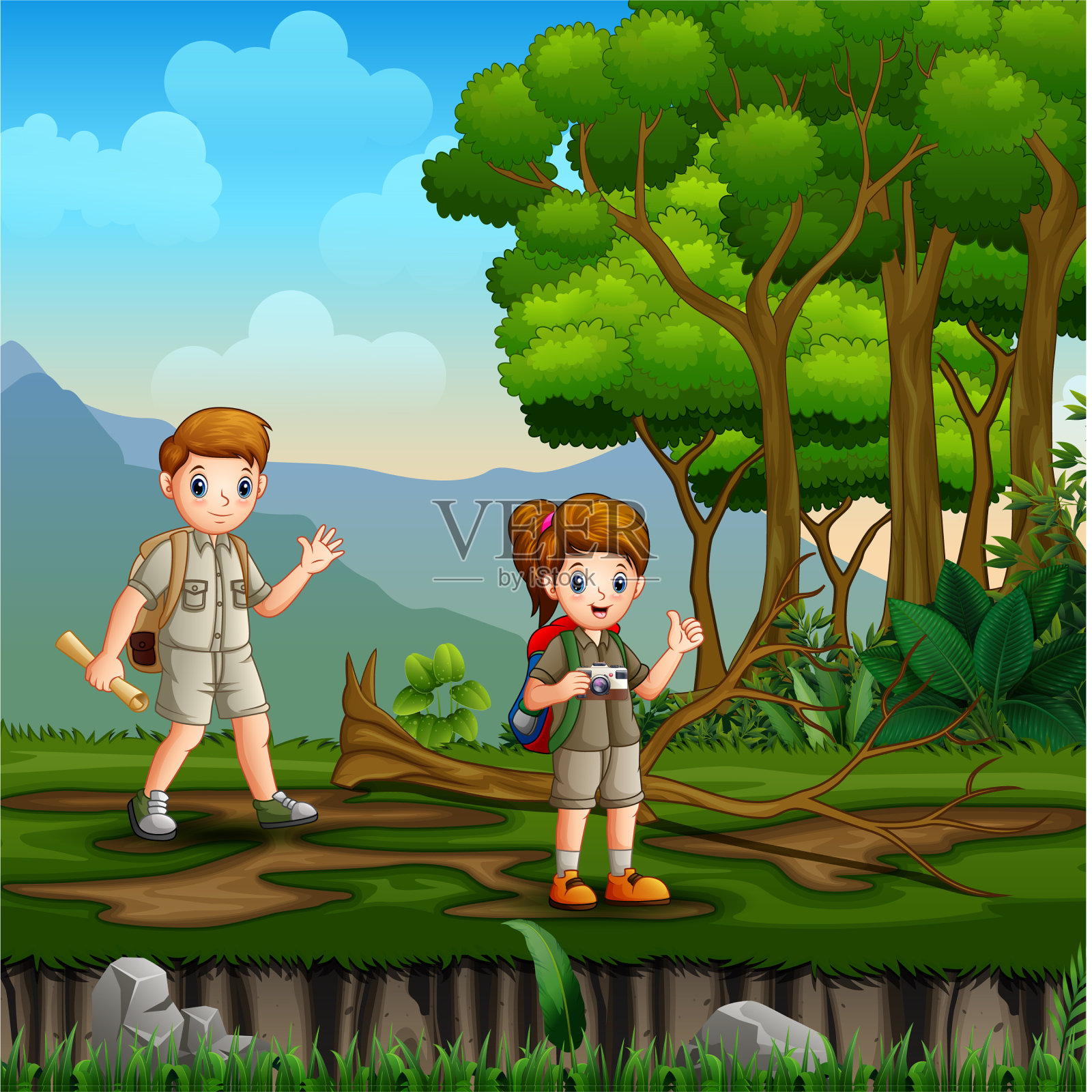 快乐的孩子探索大自然插画图片素材