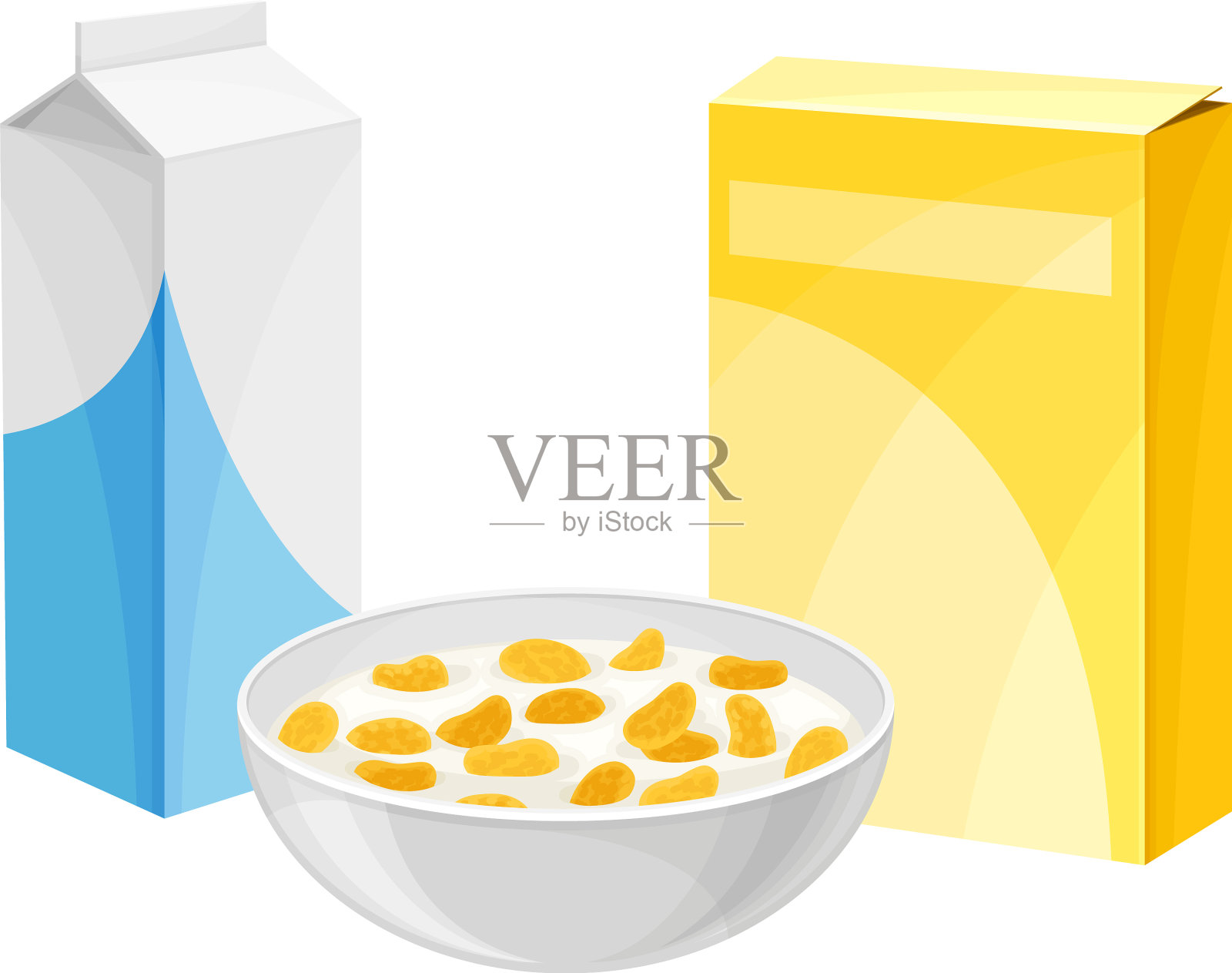 一碗饱的早餐玉米片和牛奶插画图片素材