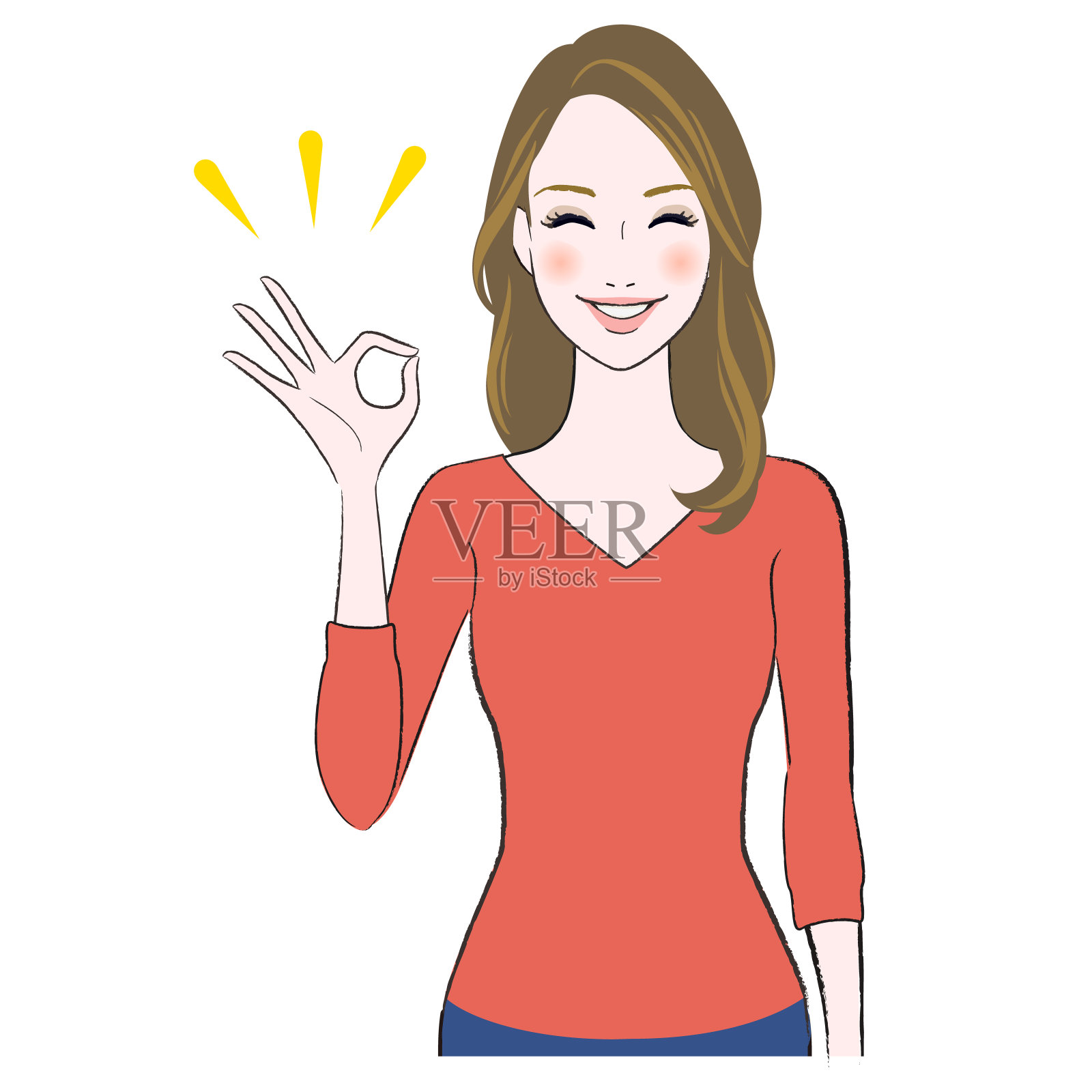 一个年轻漂亮的女人微笑着表现出好的迹象插画图片素材