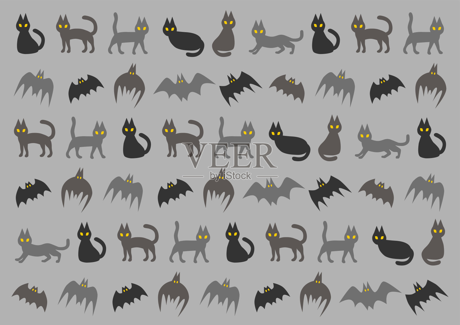 万圣节。矢量插图的蝙蝠和黑猫。背景图案。插画图片素材