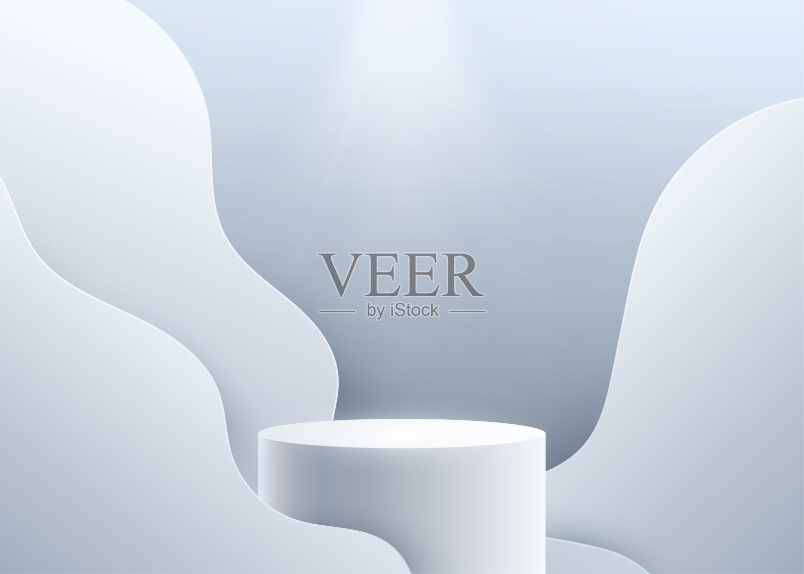 3d平台矢量背景与聚光灯从上面和柔和的蓝色波浪形状。现实的背景与圆形底座。复制顶部的空格插画图片素材