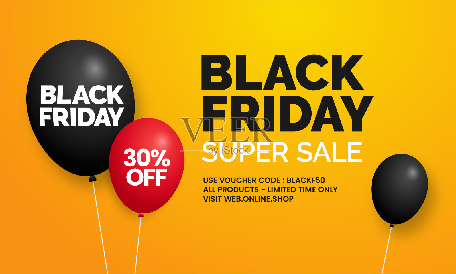 黑色星期五超级销售简单的社交媒体网上商店横幅推广与气球矢量插图设计元素图片