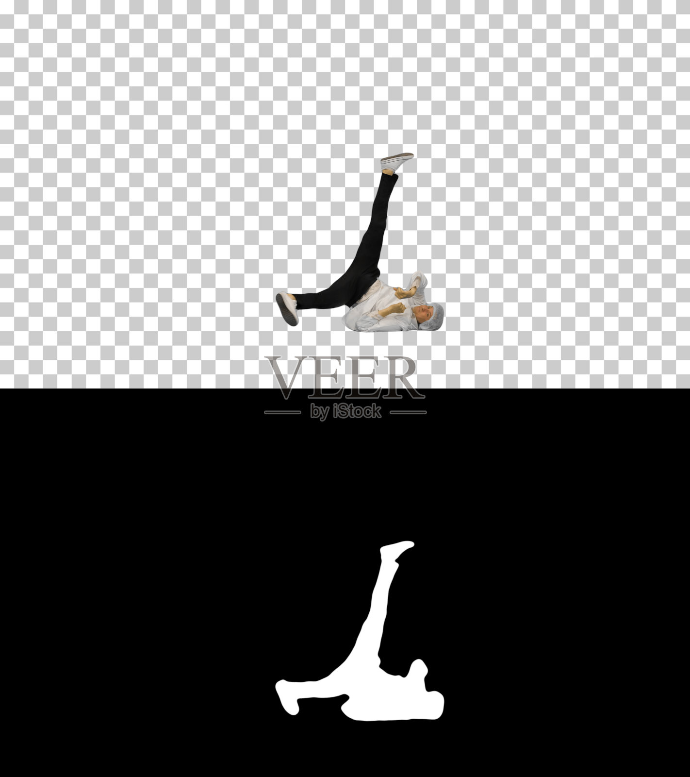 年轻男医生，身穿白袍，头戴防护帽，做背部按摩照片摄影图片