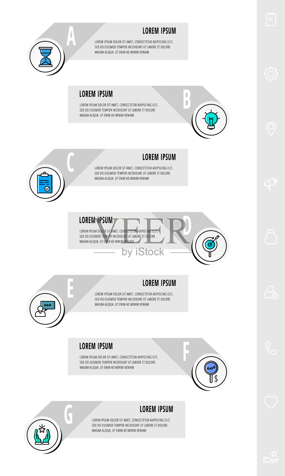 有7个圆圈和标签的信息图。摘要向量模板。可用于商业、网页、横幅、工作流程布局、演示文稿、流程图插画图片素材