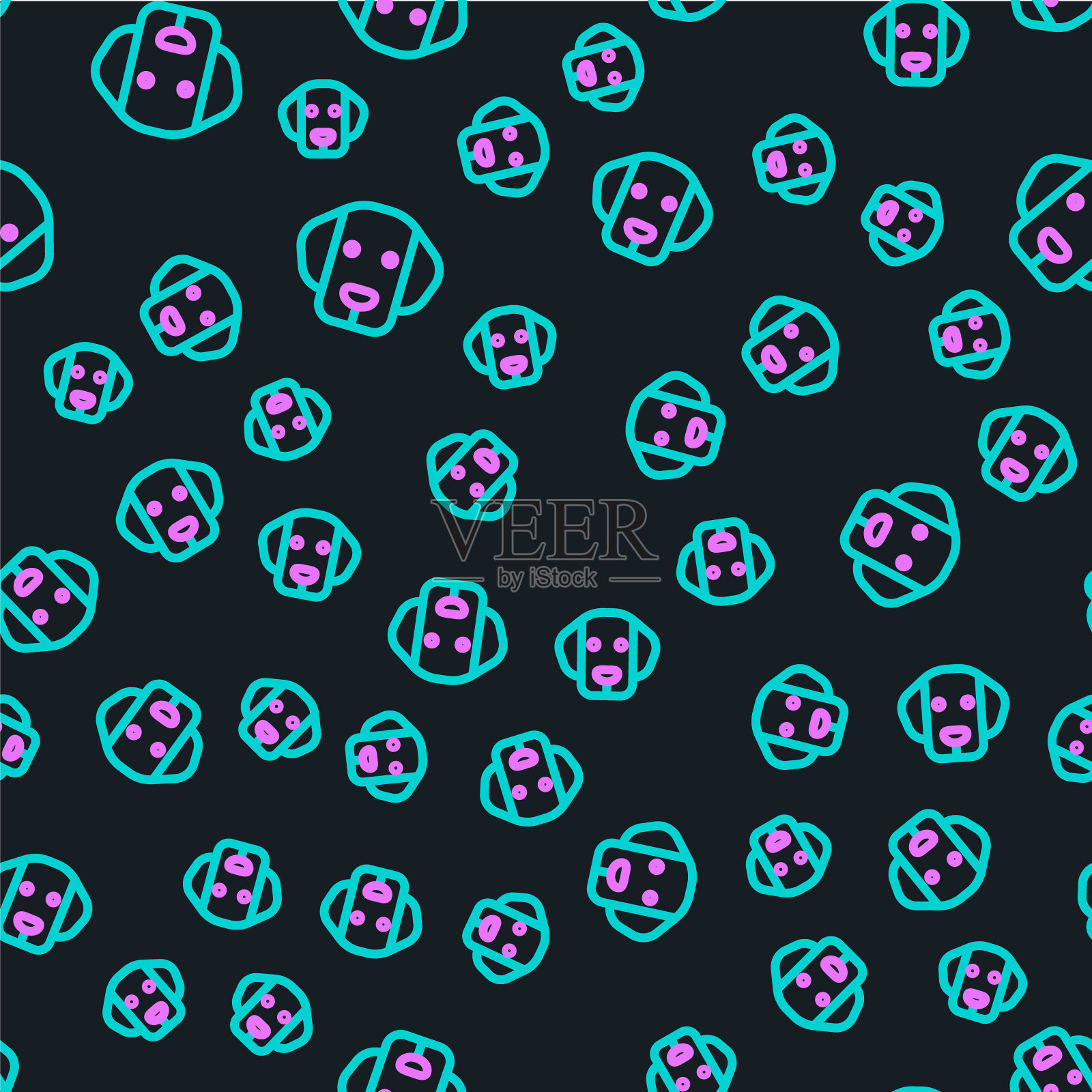 线狗图标隔离无缝模式的黑色背景。向量插画图片素材