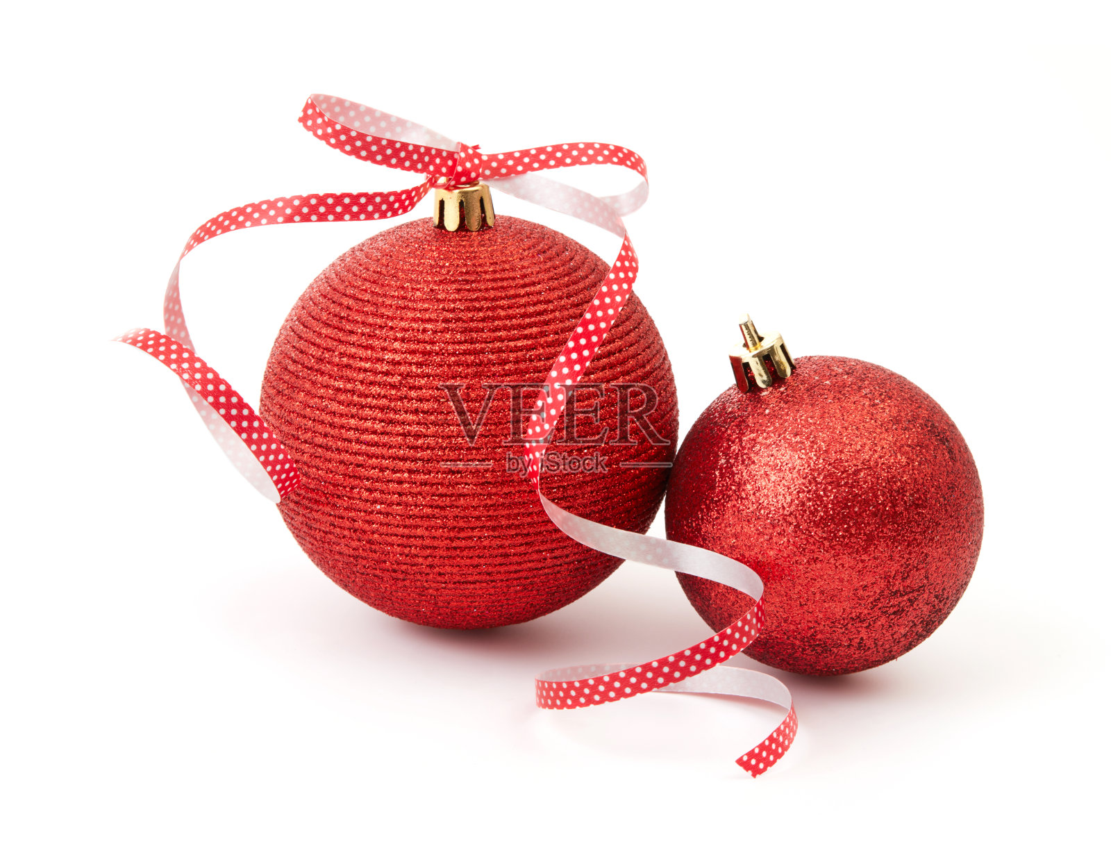 圣诞装饰品和卷曲的丝带照片摄影图片