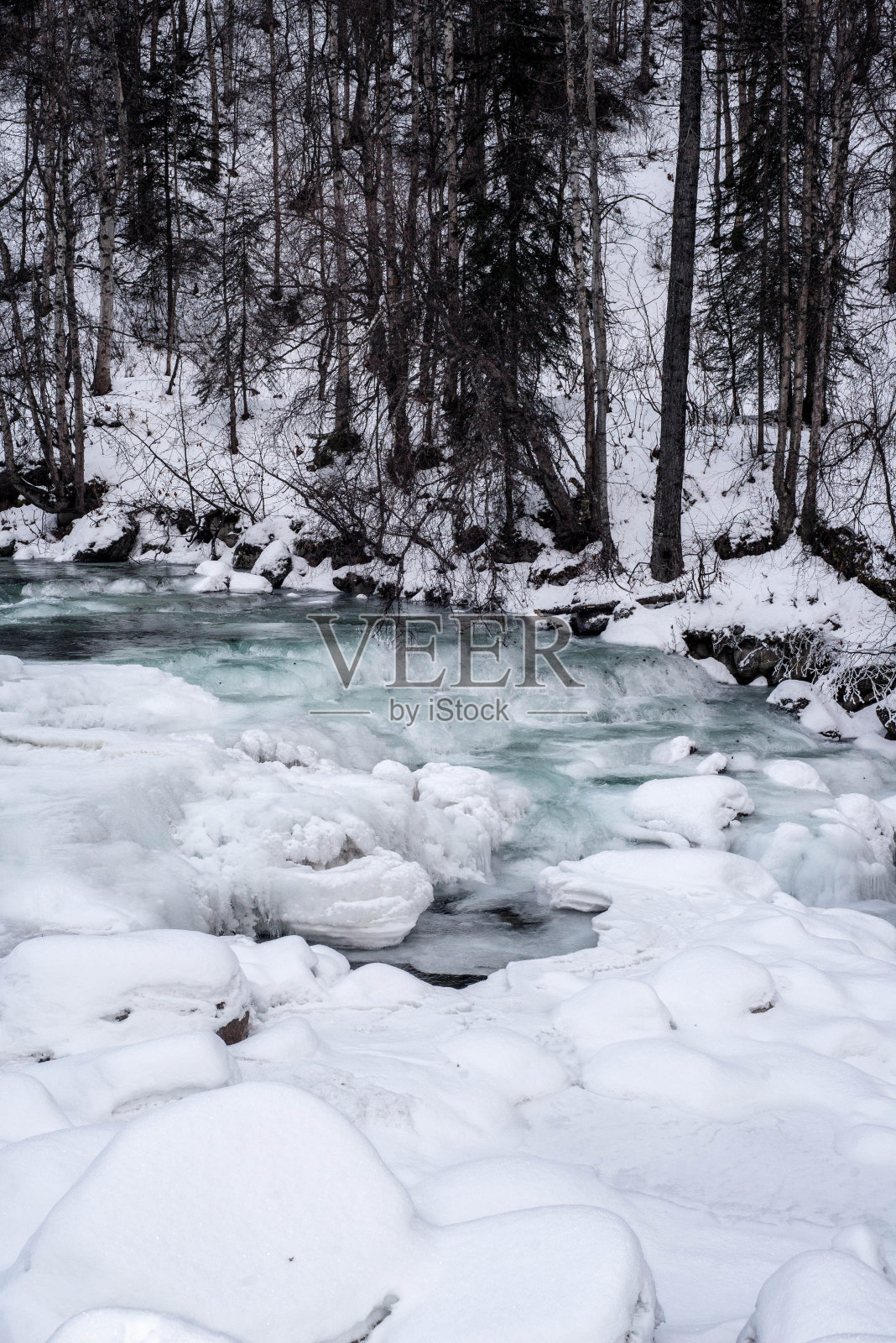 阿拉斯加冬季河流的流水景象照片摄影图片