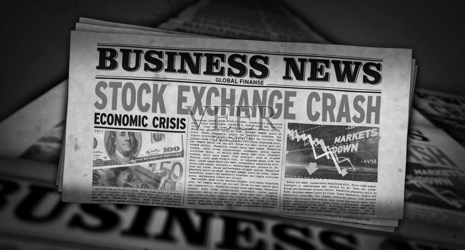 商业评论报纸与股票交易所崩溃印刷照片摄影图片