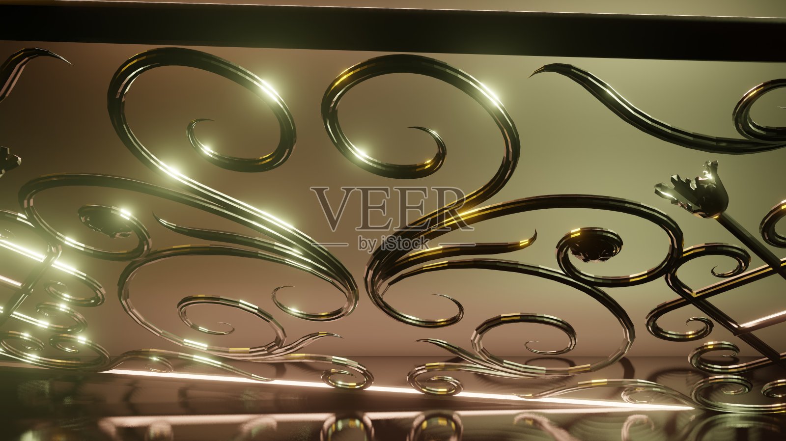 金属金色设计与一个空的背景的3d渲染插图。用于文字，横幅，卡片和广告目的照片摄影图片